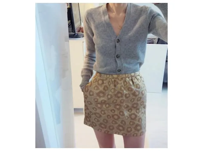 J.Crew Falda jacquard dorada. Patrón animal. Bolsillos laterales. Dorado Estampado de leopardo 