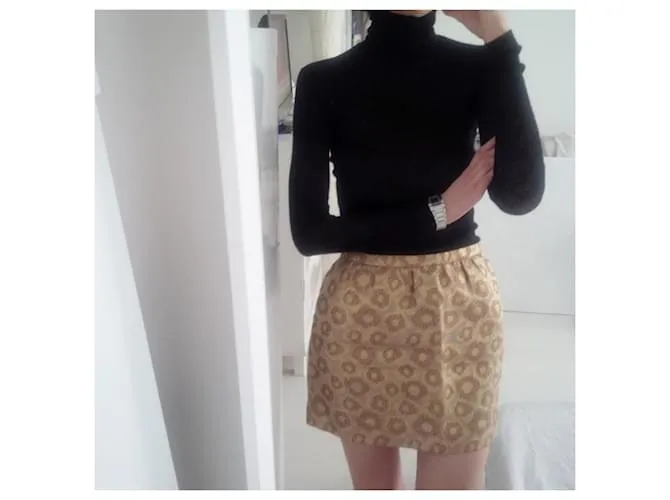 J.Crew Falda jacquard dorada. Patrón animal. Bolsillos laterales. Dorado Estampado de leopardo 