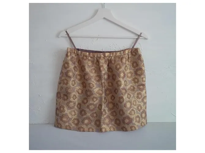 J.Crew Falda jacquard dorada. Patrón animal. Bolsillos laterales. Dorado Estampado de leopardo 