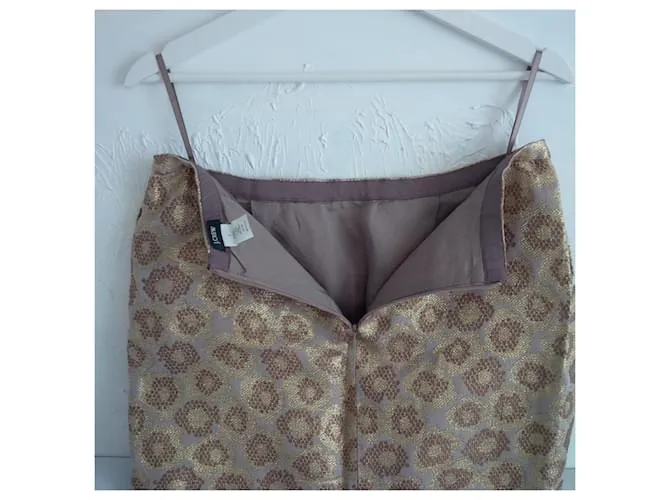 J.Crew Falda jacquard dorada. Patrón animal. Bolsillos laterales. Dorado Estampado de leopardo 