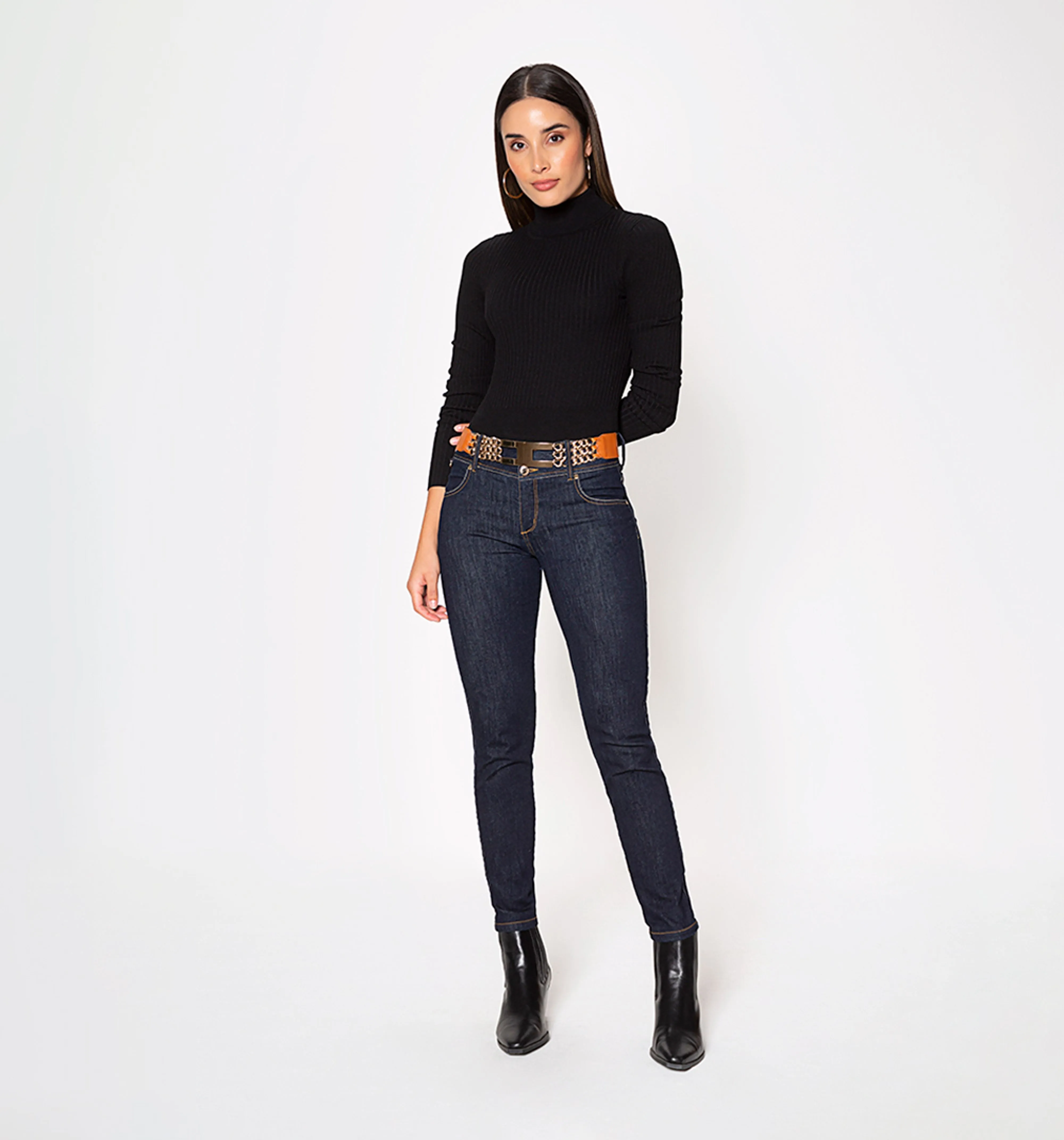 Jean skinny tiro medio, cinco bolsuillos