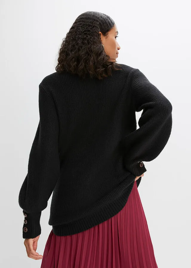 Jersey largo con botones Negro