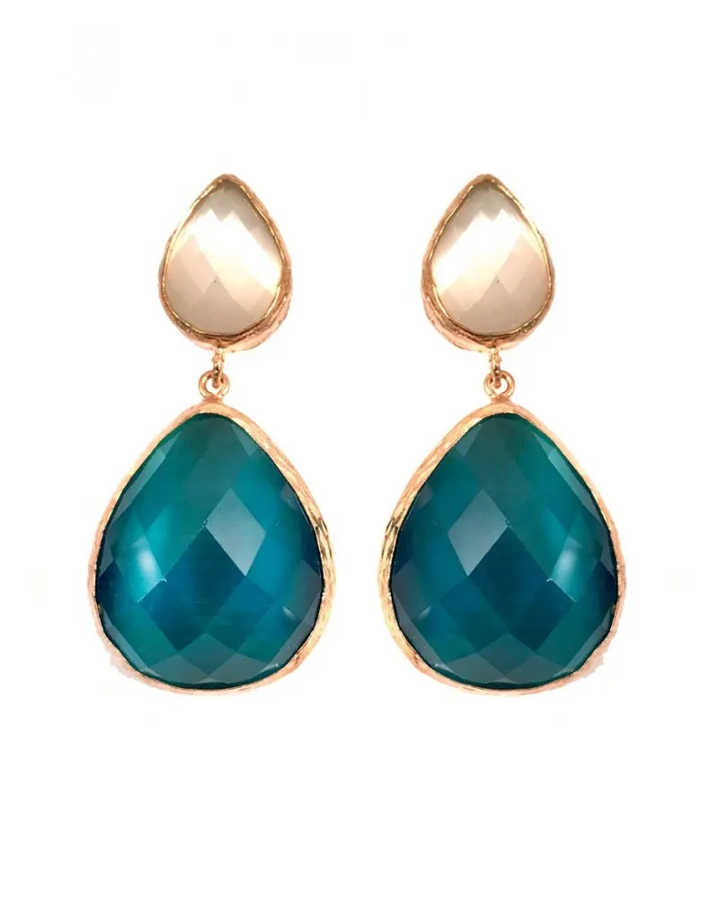 LARGOS PENDIENTES DE LAGRIMA EN PIEDRA COLOR  AZUL