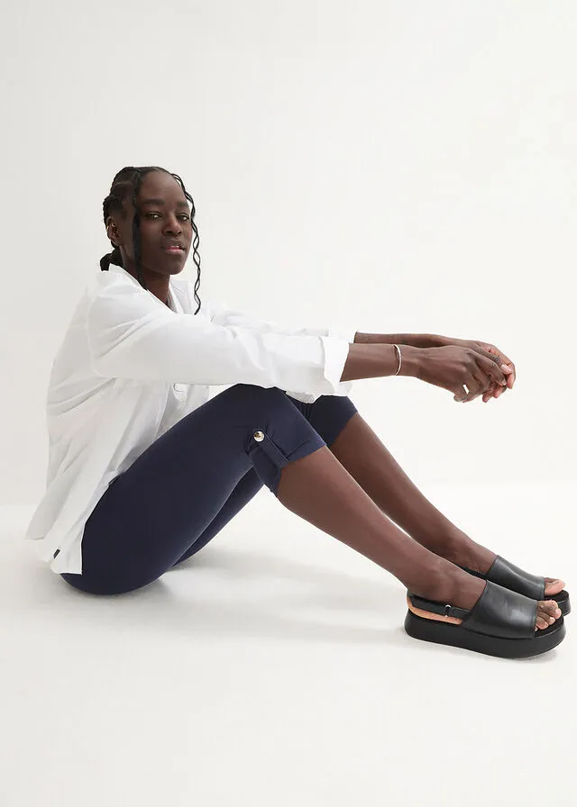 Leggings capri con botón Azul marino