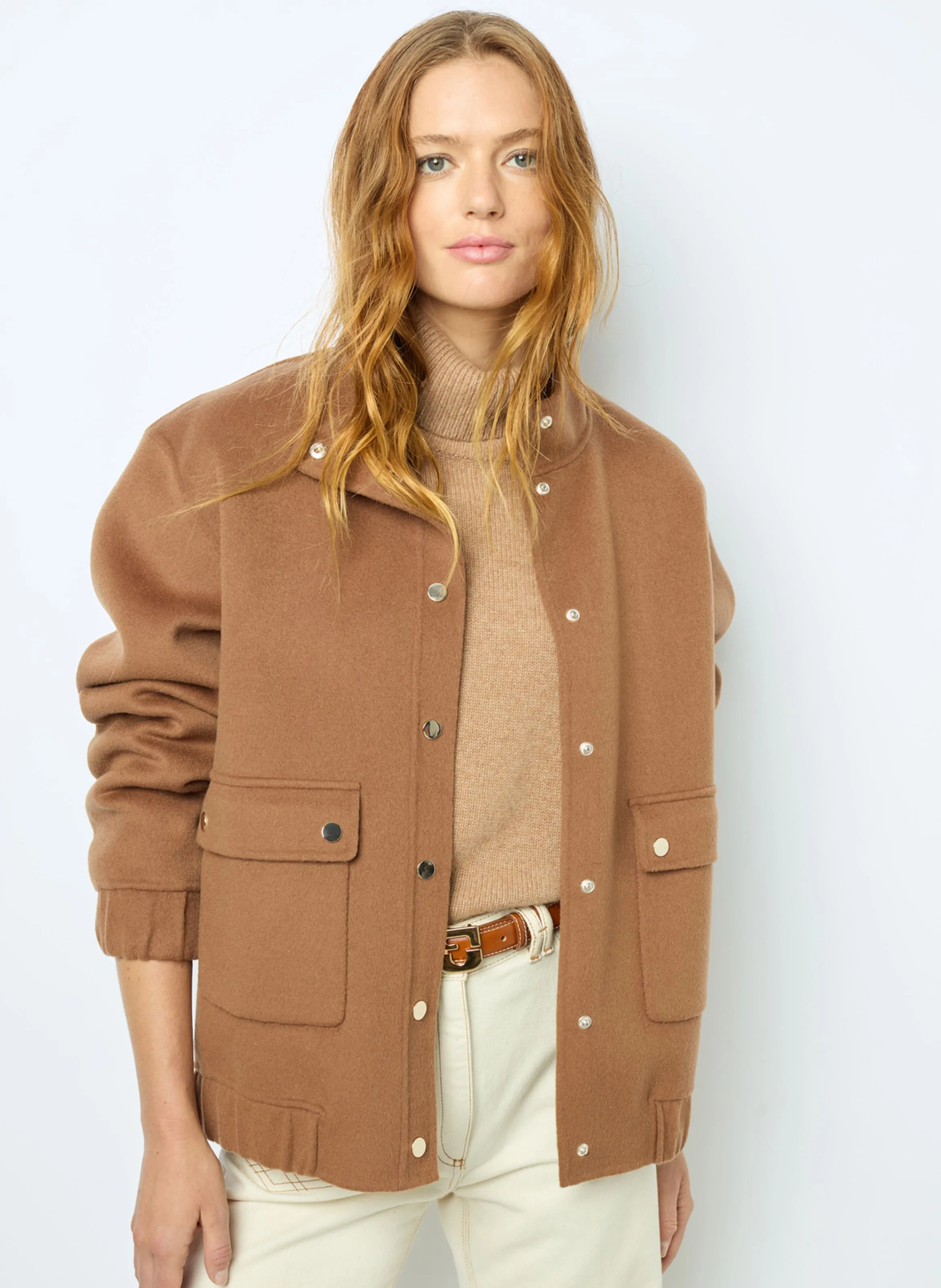 MAYAR  CHAQUETA RECTA CON CUELLO ALTO DE LANA MEZCLADA EN MARRON