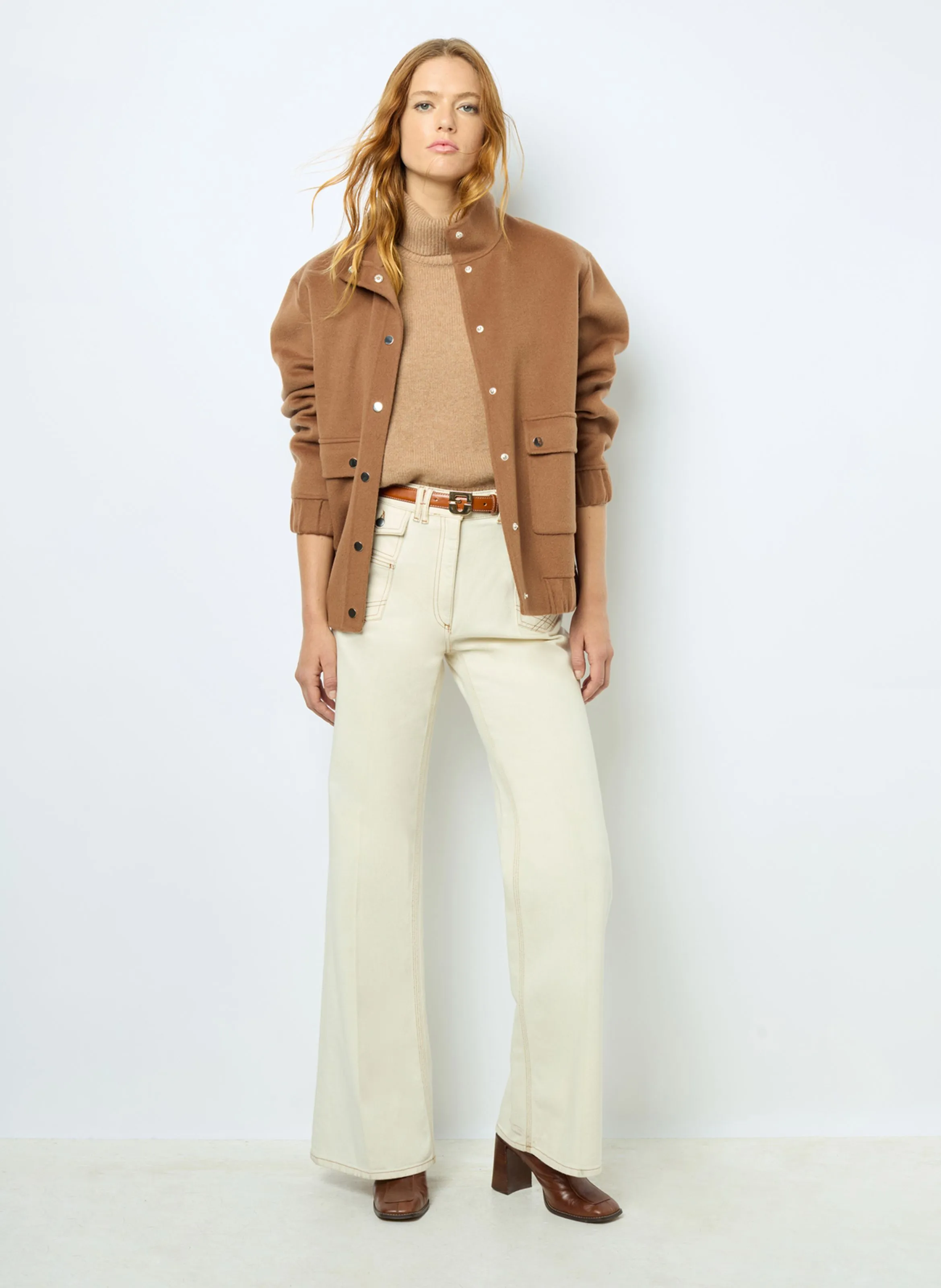 MAYAR  CHAQUETA RECTA CON CUELLO ALTO DE LANA MEZCLADA EN MARRON