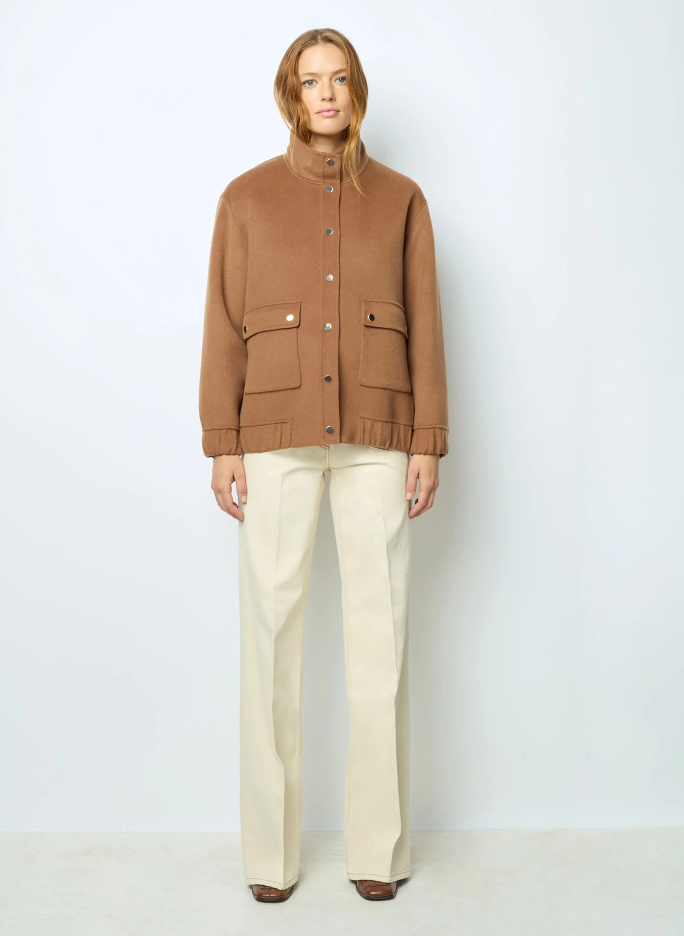MAYAR  CHAQUETA RECTA CON CUELLO ALTO DE LANA MEZCLADA EN MARRON