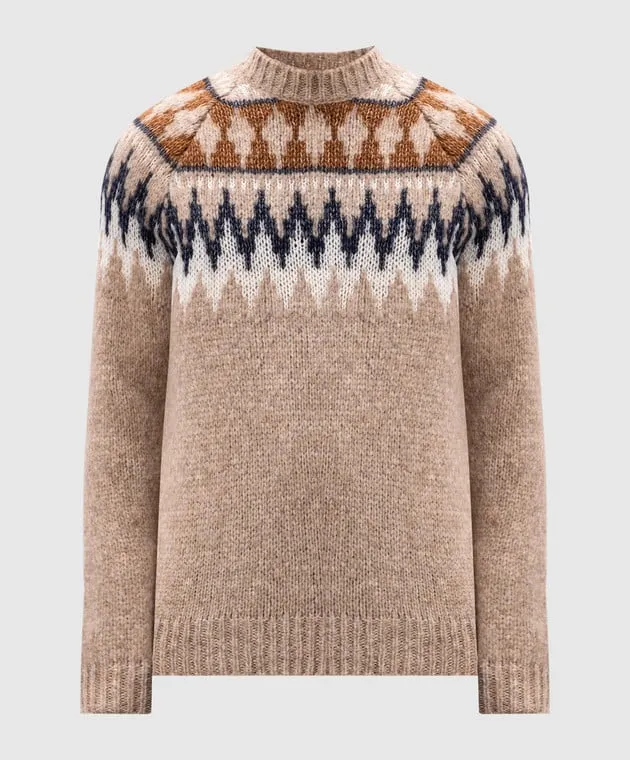 MooRER Beige KEMP alpaca sweater with jacquard pattern