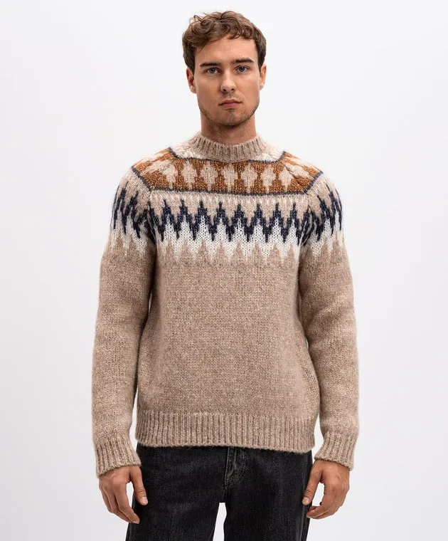 MooRER Beige KEMP alpaca sweater with jacquard pattern