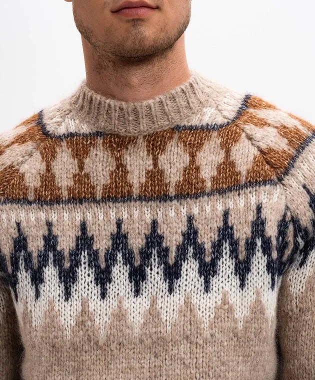 MooRER Beige KEMP alpaca sweater with jacquard pattern
