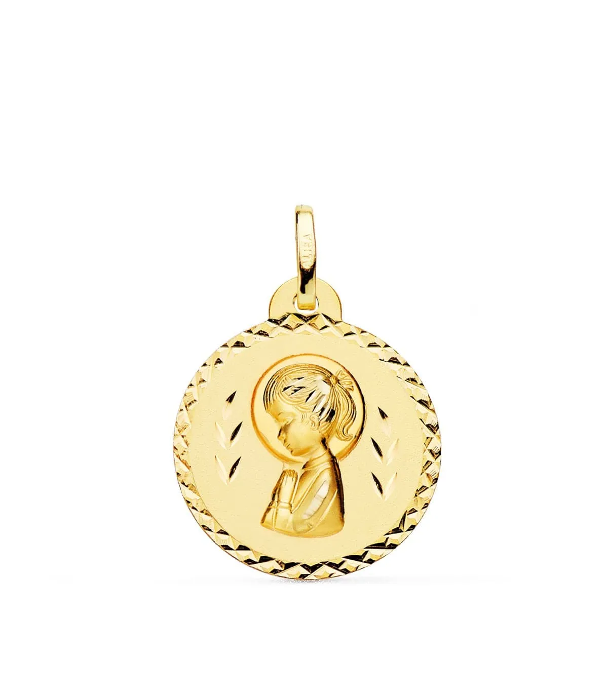 Médaille Vierge strié 18 K 20 mm