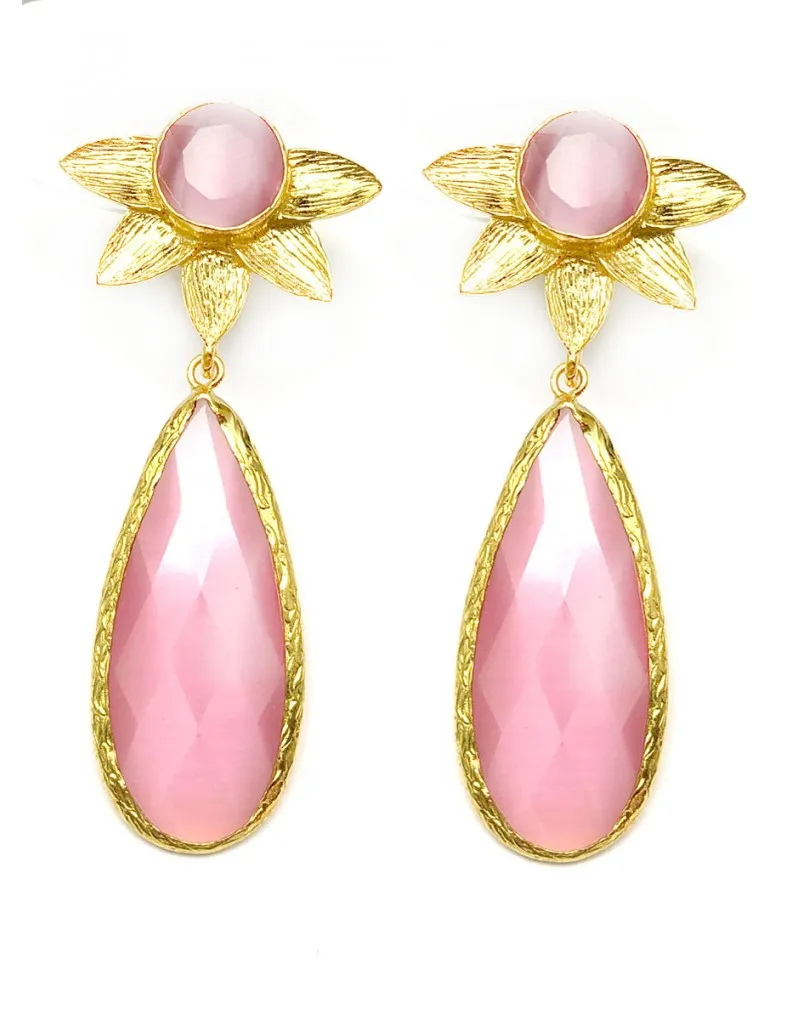 ORIGINALES PENDIENTES LARGOS ROSAS DE LAGRIMA FINA
