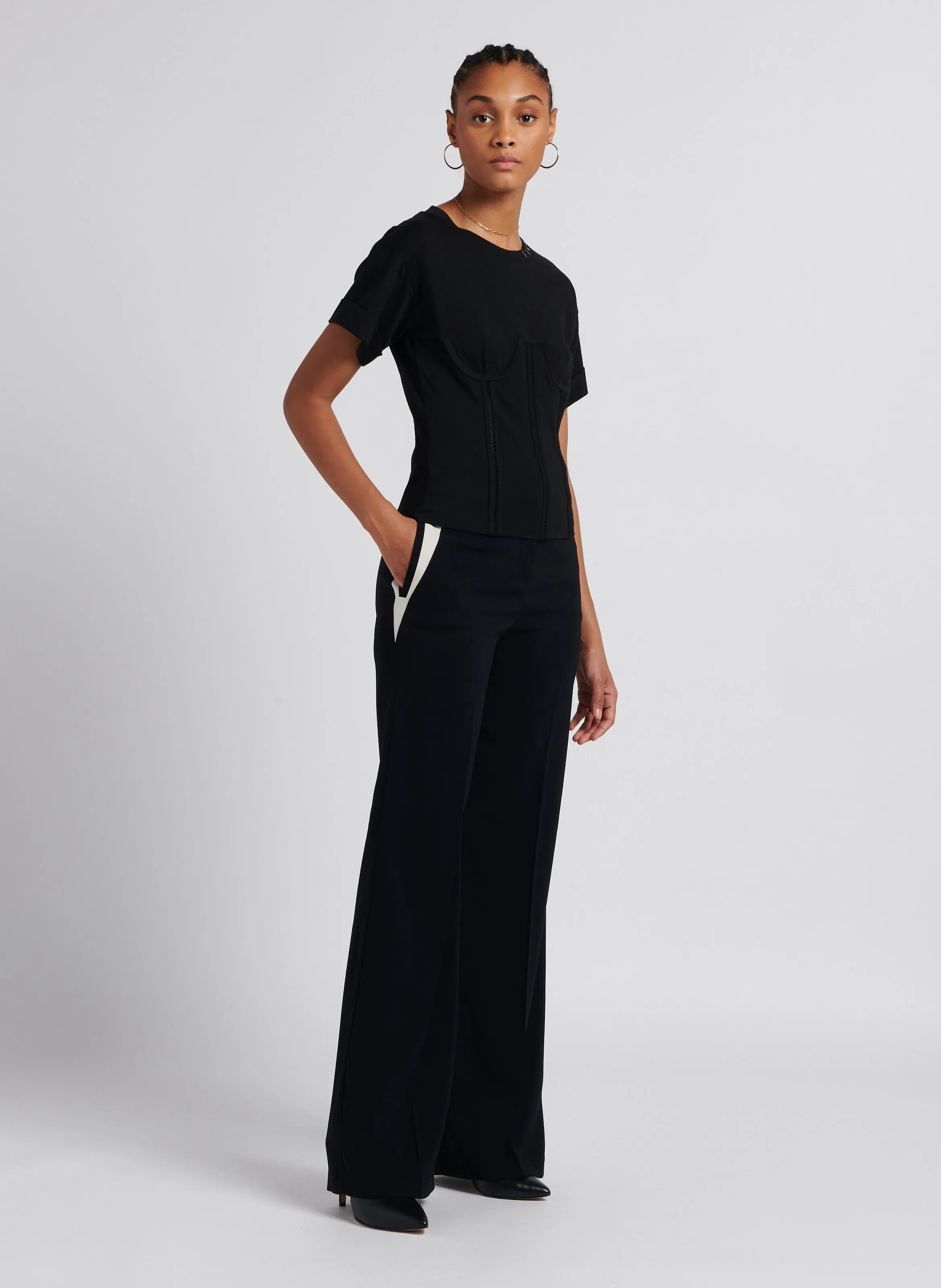 OTTETTO  PANTALóN DE TALLE ALTO CON PIERNA ANCHA EN NEGRO