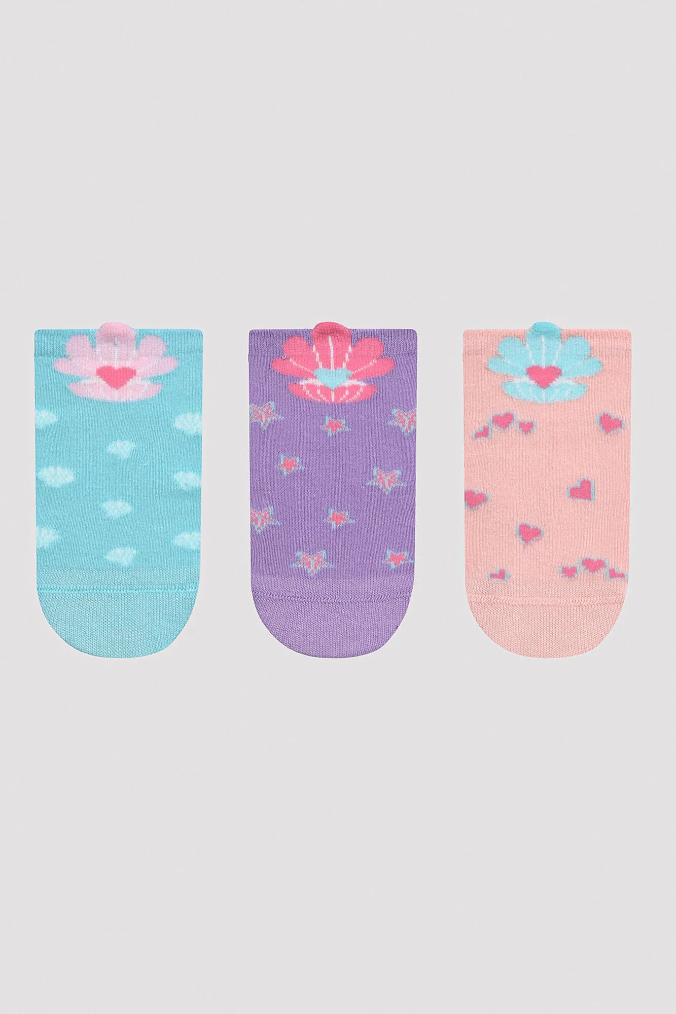 Pack de 3 pares de calcetines para niña con conchas marinas