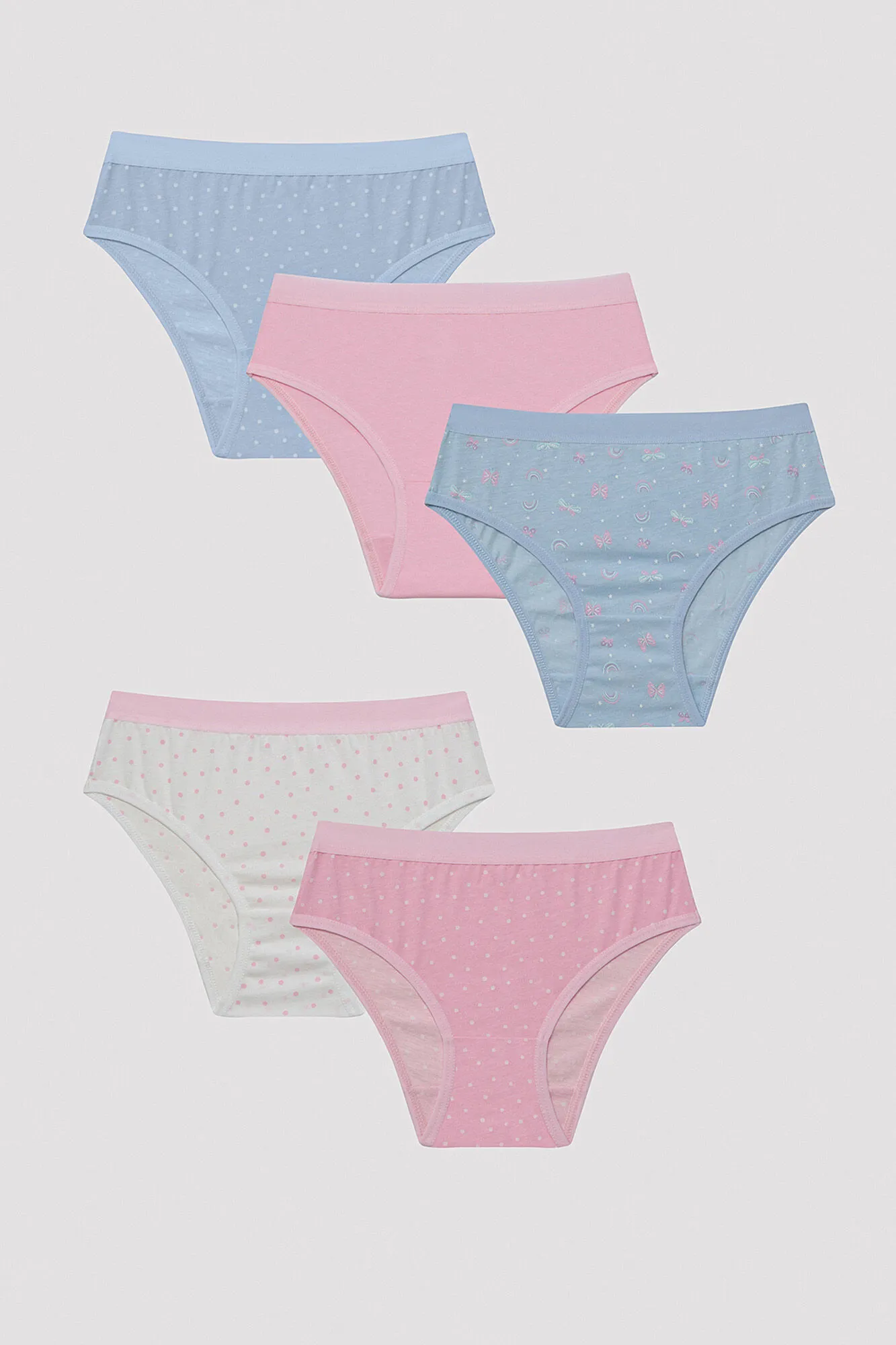 Pack de 5 braguitas slip para niña con estampado de mariposas