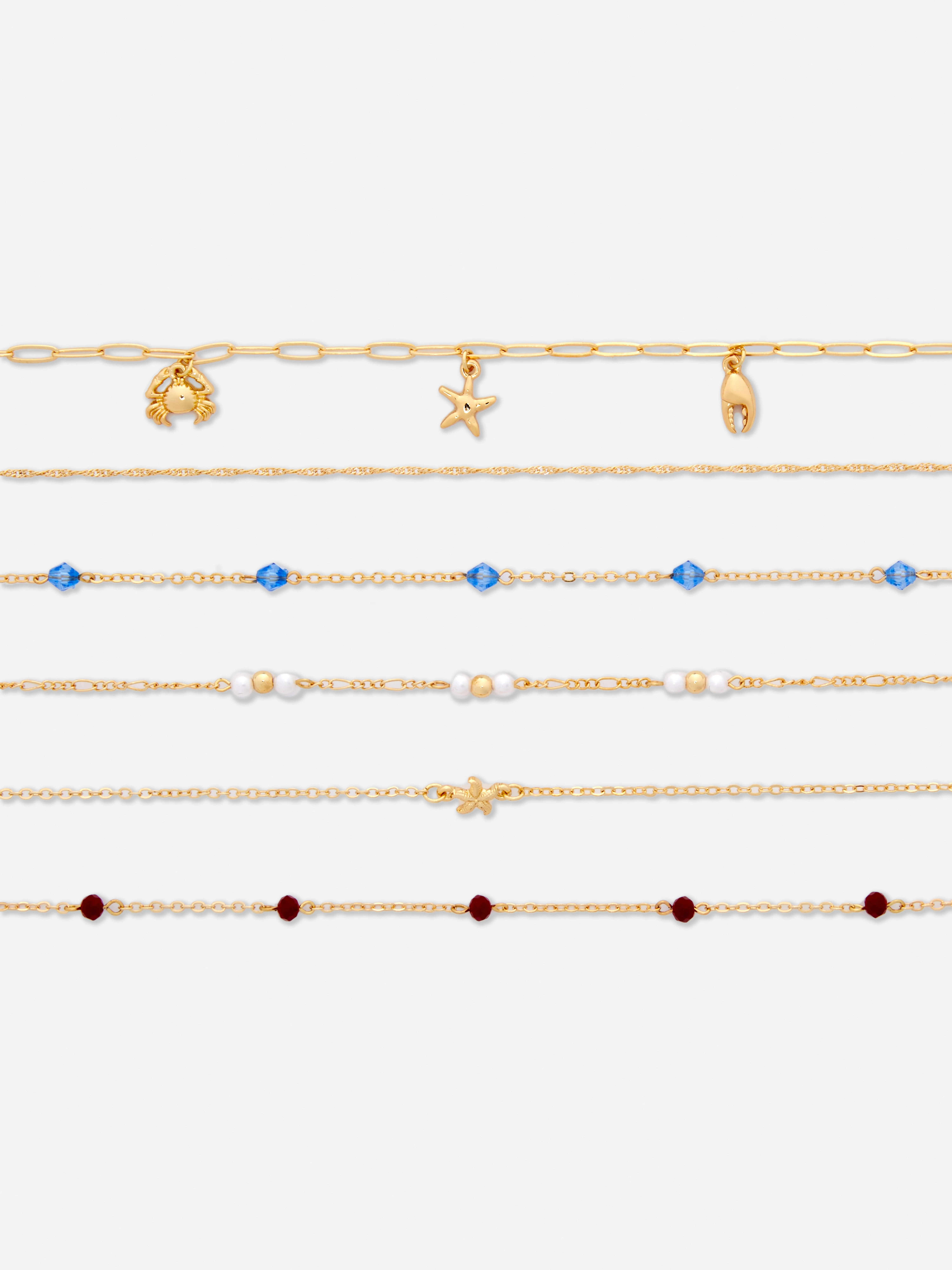 Pack de 6 gargantillas de cadena con dijes marinos