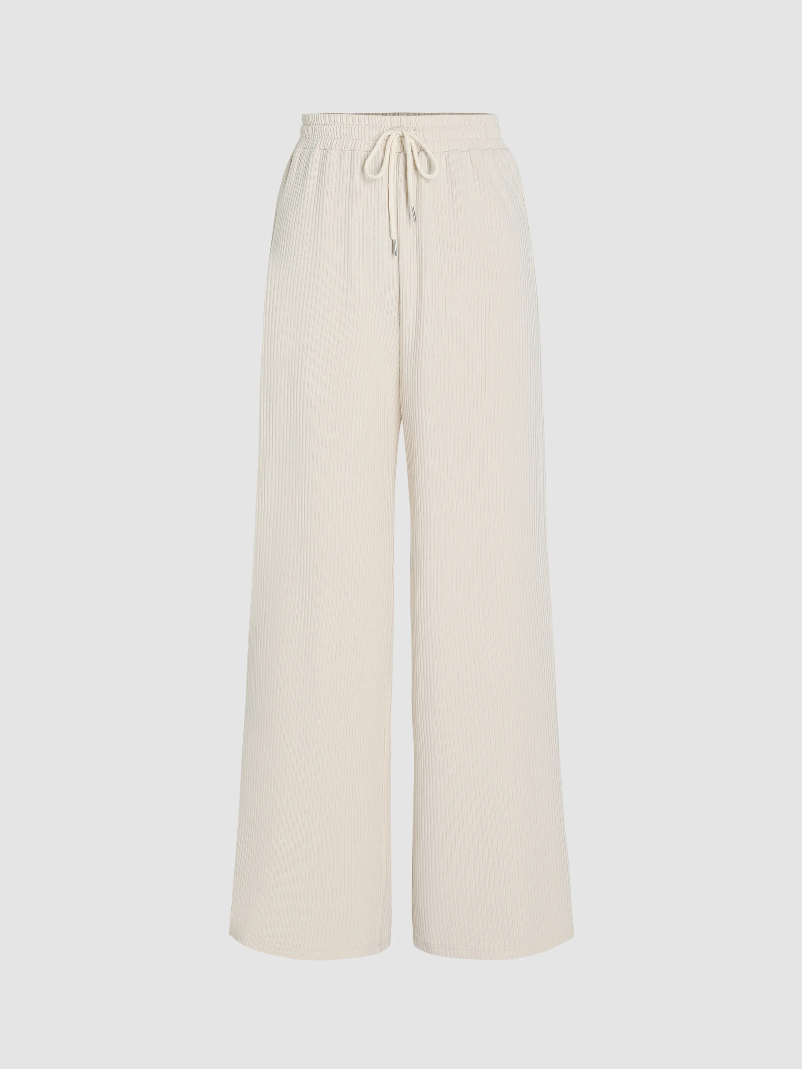  Pantalones Anchos de Pierna con Cordón de Costilla Sólida