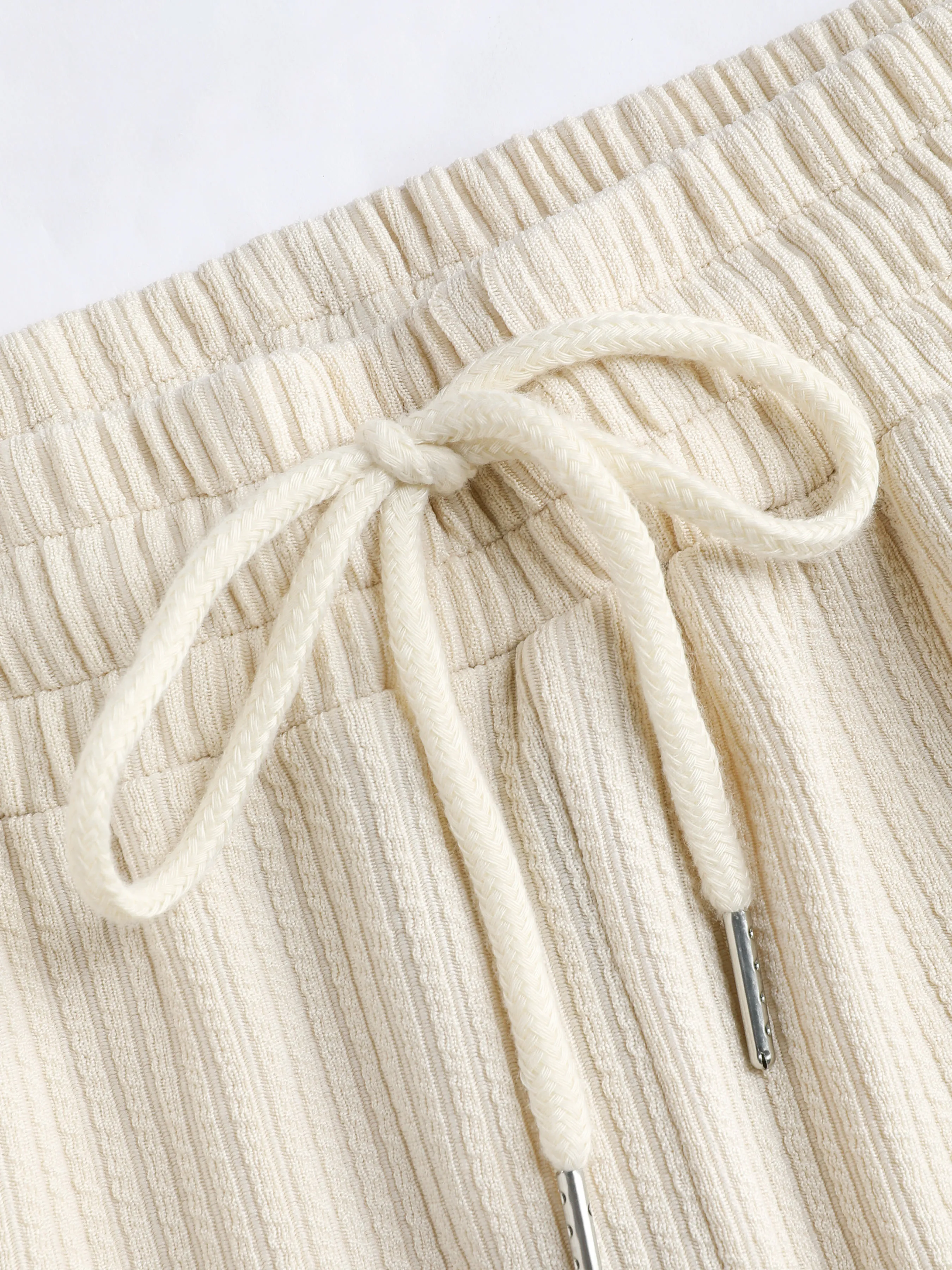  Pantalones Anchos de Pierna con Cordón de Costilla Sólida