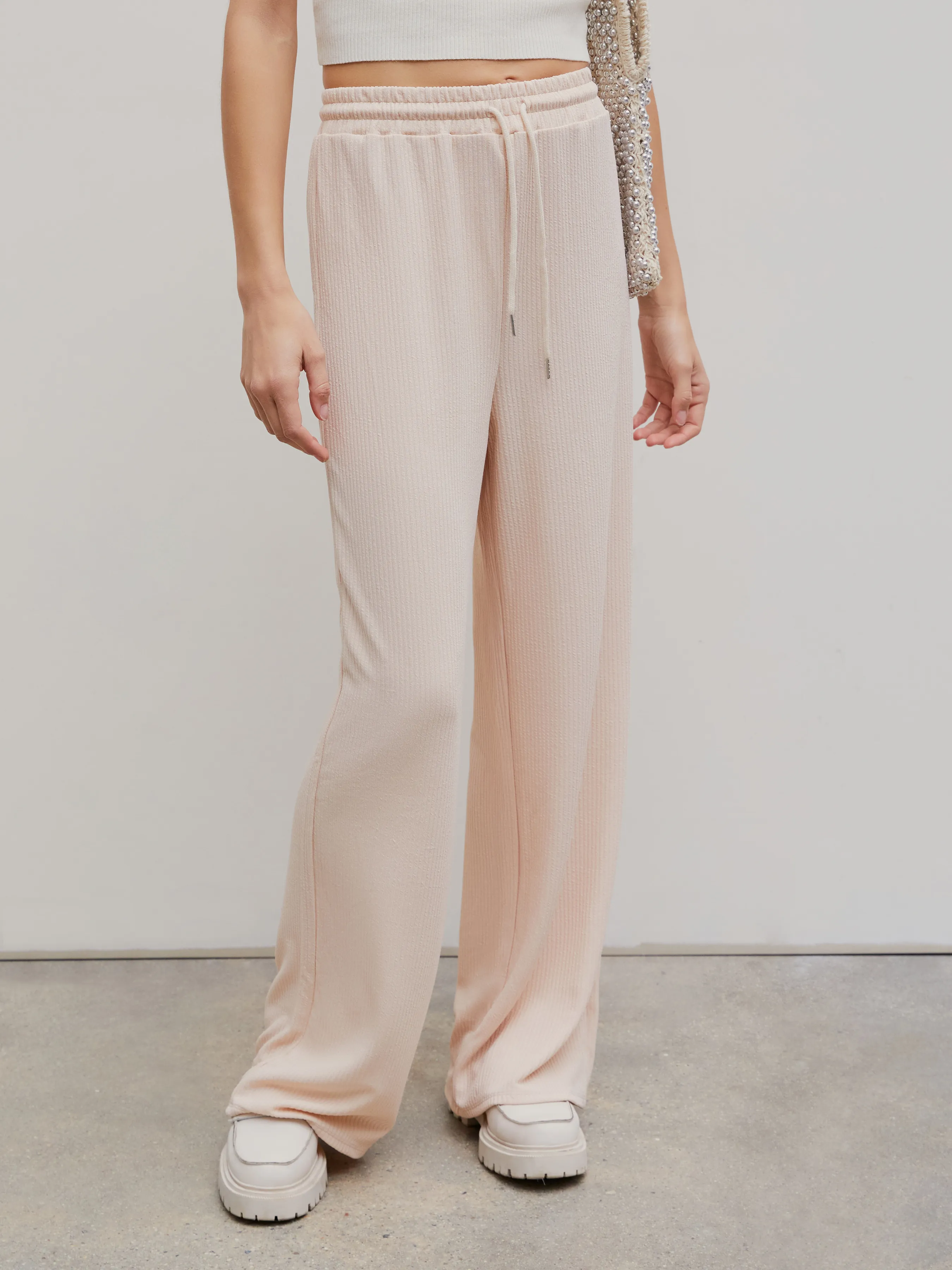  Pantalones Anchos de Pierna con Cordón de Costilla Sólida
