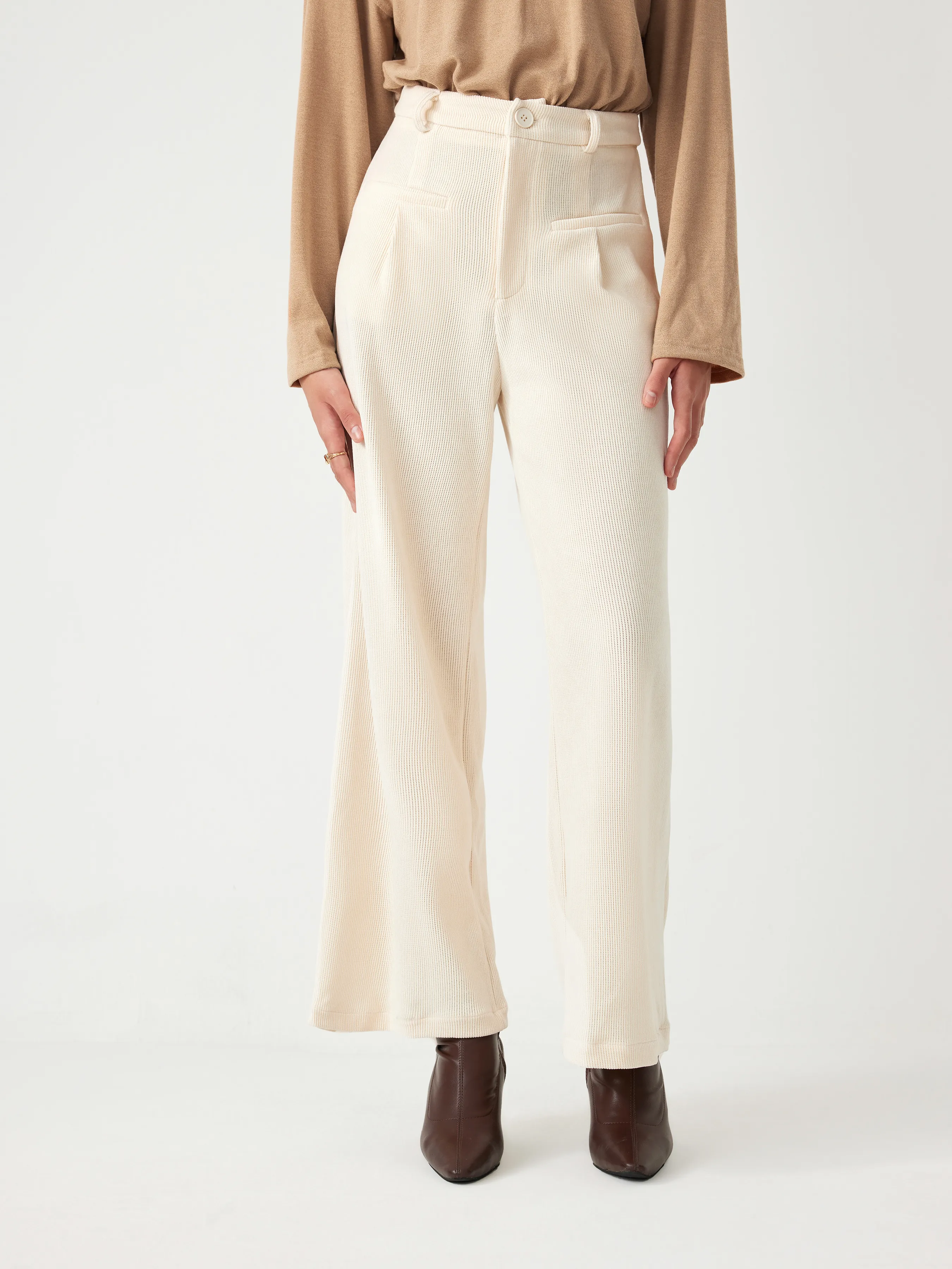  Pantalones de Pana de Cintura Alta Sólidos de Pierna Ancha