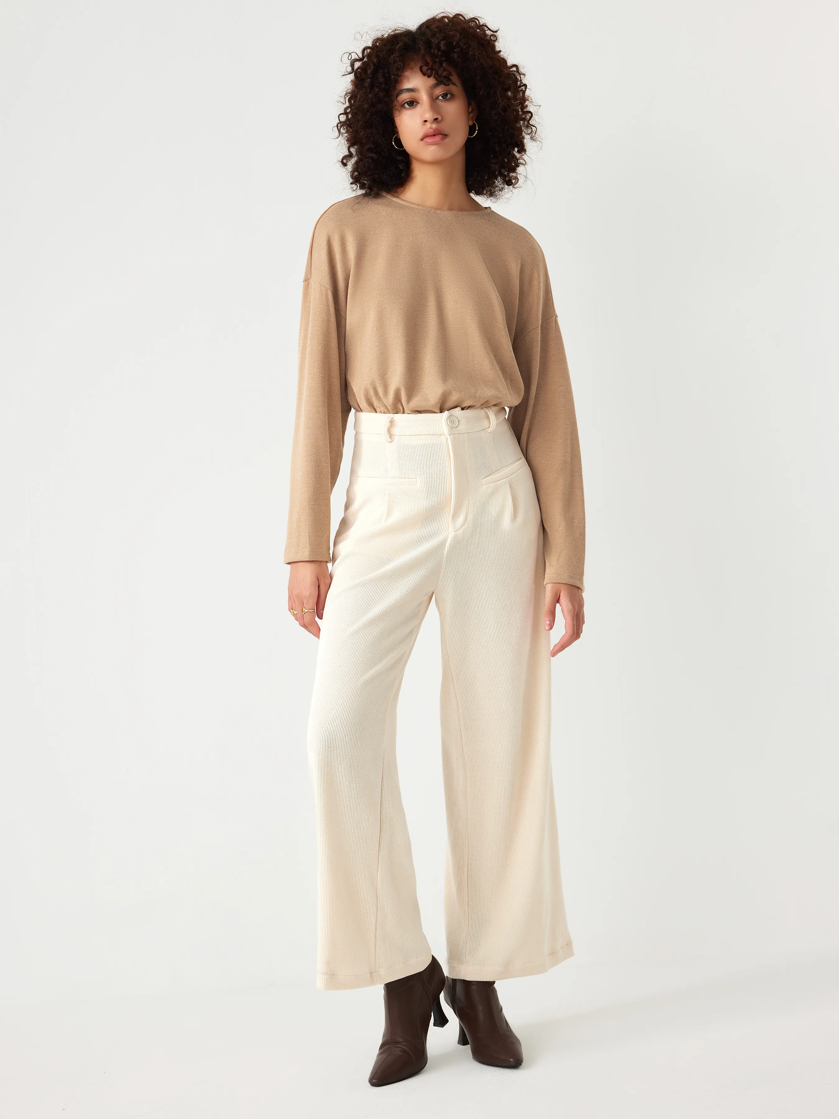  Pantalones de Pana de Cintura Alta Sólidos de Pierna Ancha