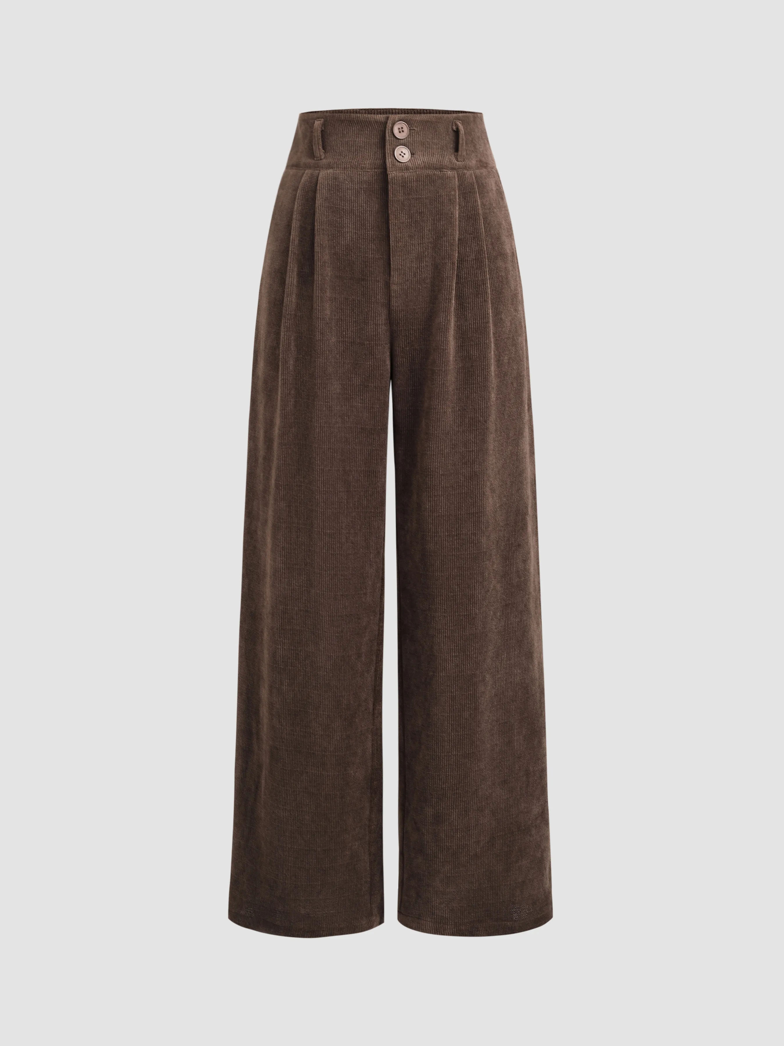  Pantalones de pana de cintura alta sólidos plisados de pierna ancha