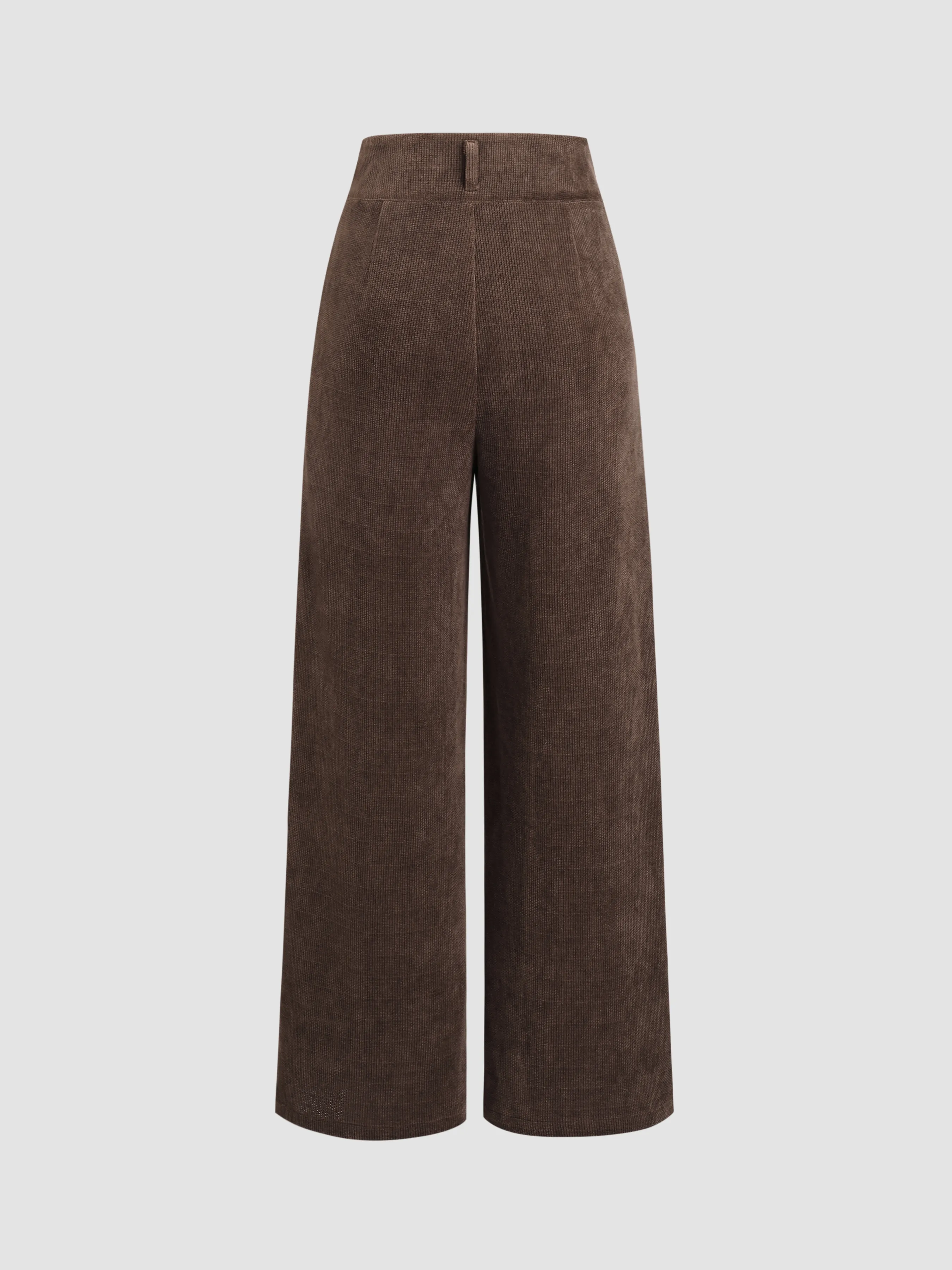  Pantalones de pana de cintura alta sólidos plisados de pierna ancha