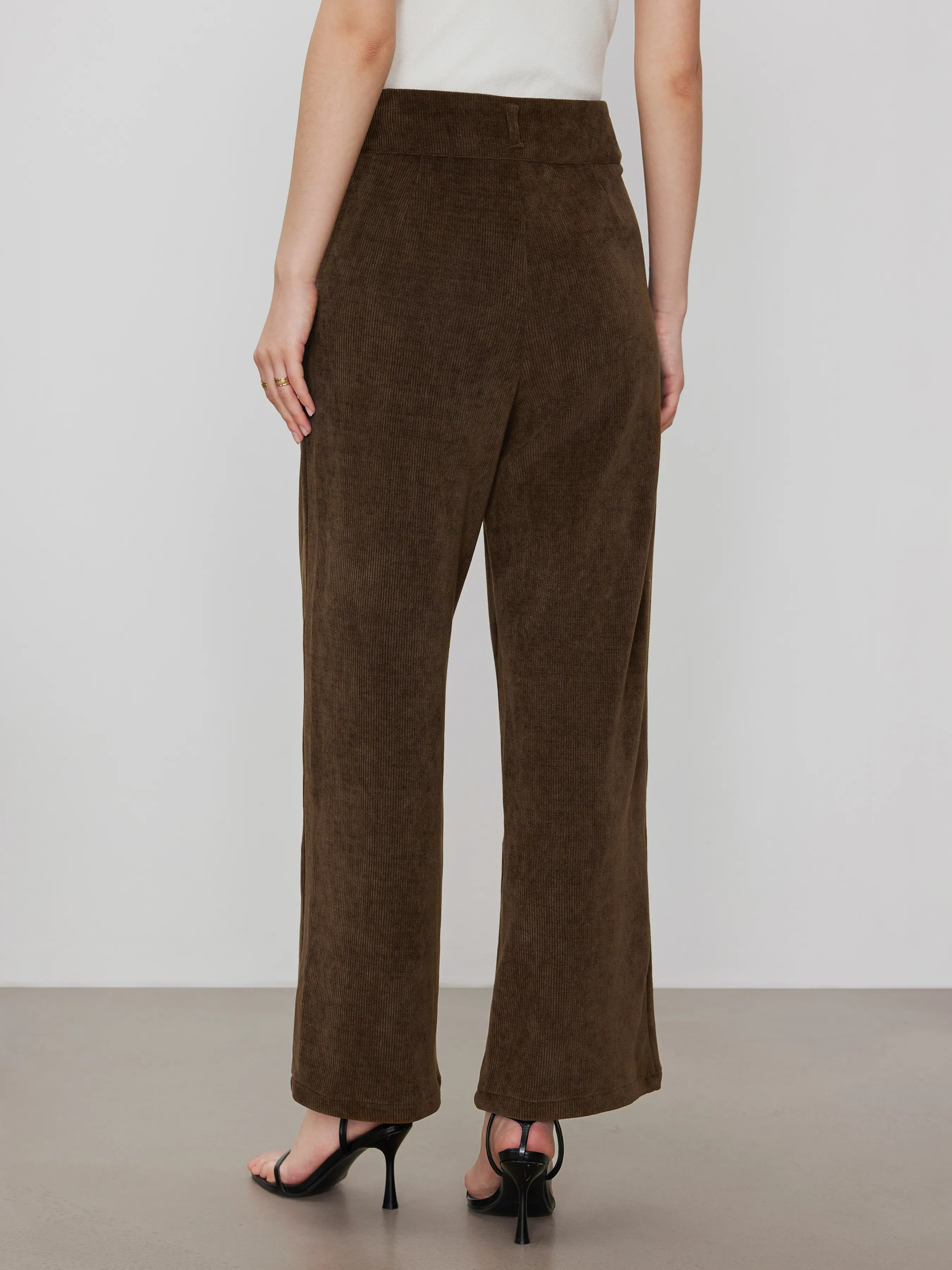  Pantalones de pana de cintura alta sólidos plisados de pierna ancha