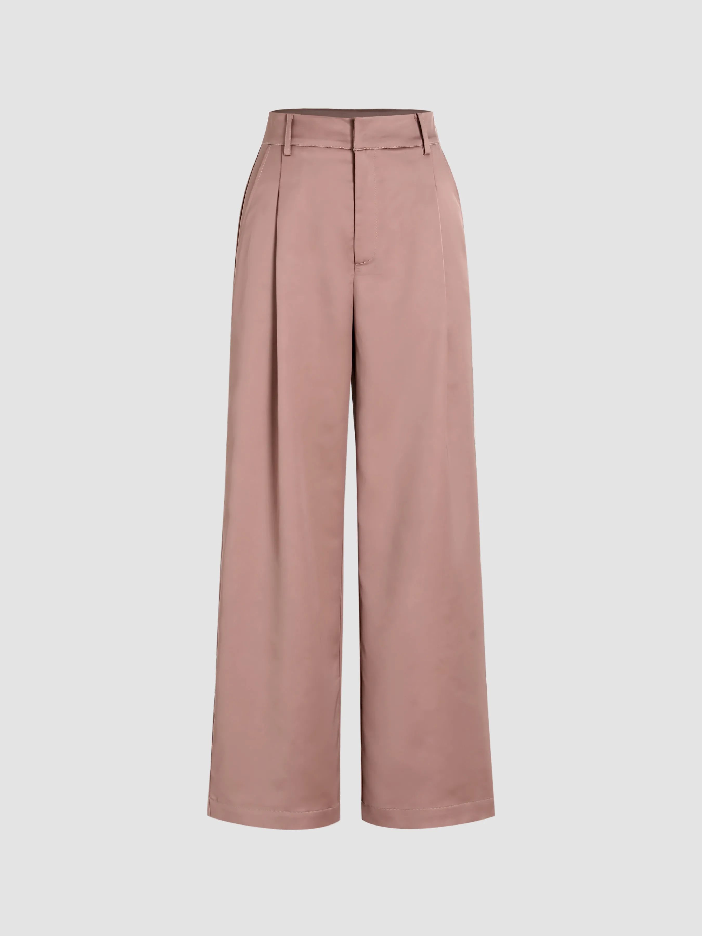  Pantalones Satinados de Cintura Alta Plisados de Pierna Ancha