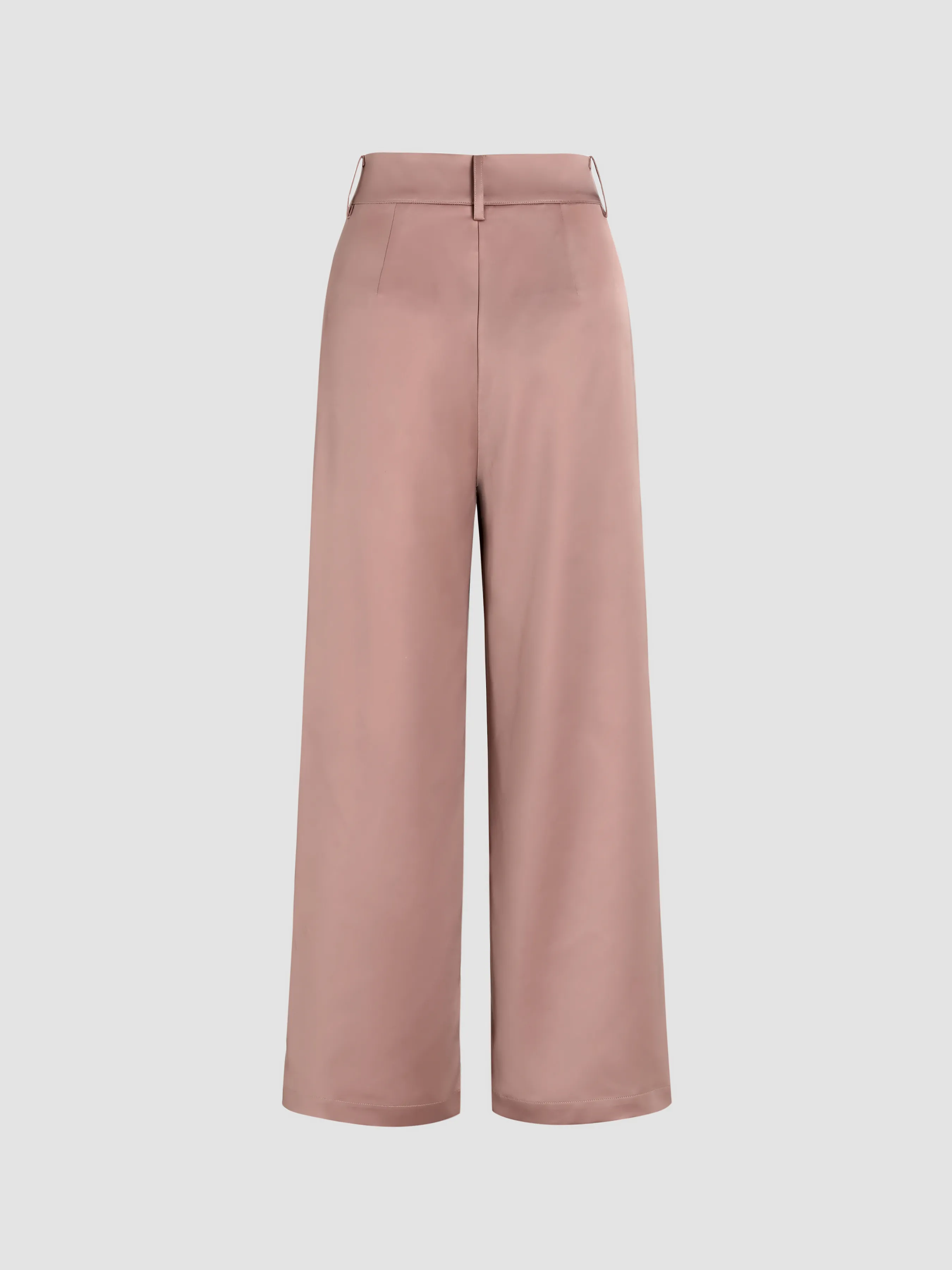  Pantalones Satinados de Cintura Alta Plisados de Pierna Ancha