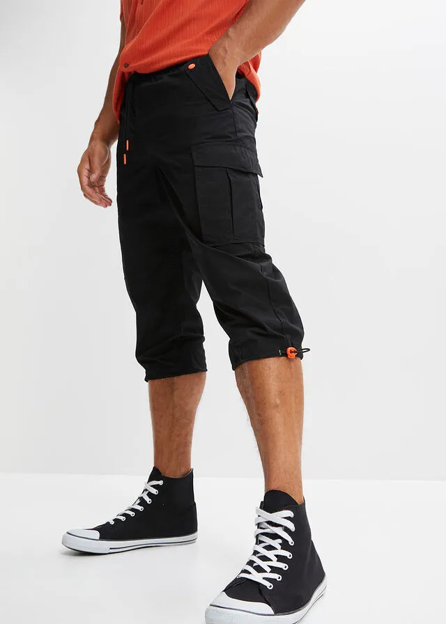 Pantalón 3/4 de estilo cargo sin cierre, slim fit Negro