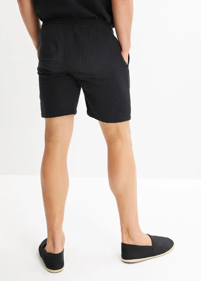 Pantalón corto de muselina con corte normal Negro