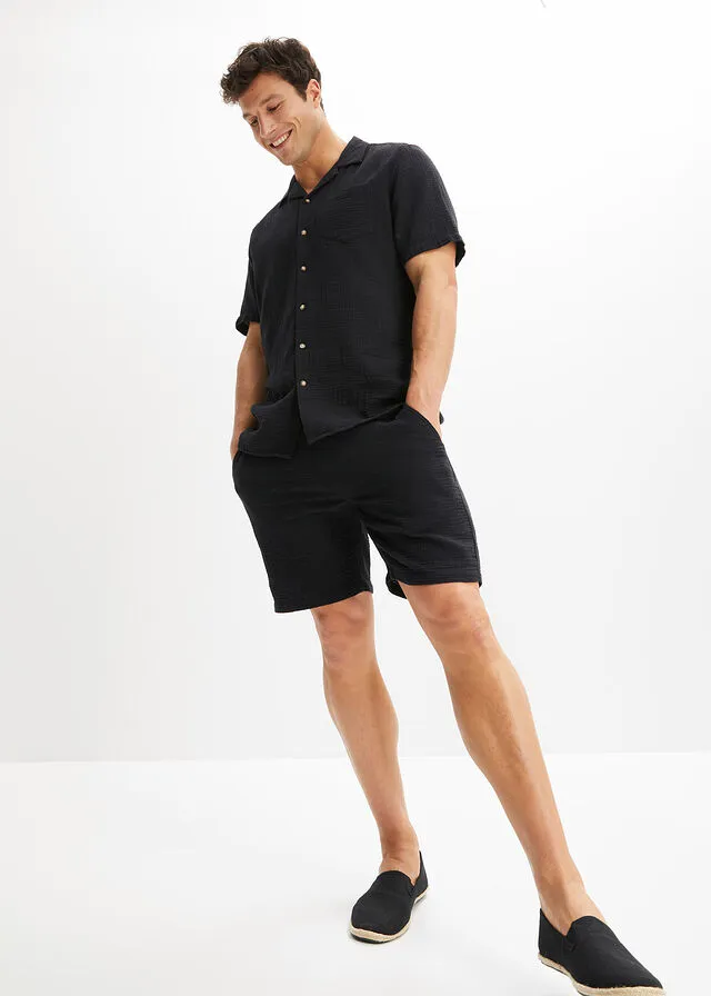 Pantalón corto de muselina con corte normal Negro