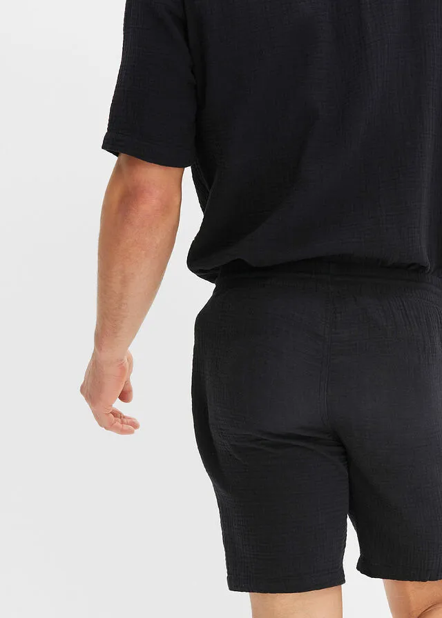 Pantalón corto de muselina con corte normal Negro