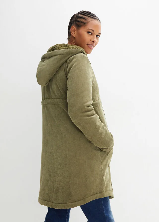 Parka de pana premamá con calentadores para las manos Verde oliva oscuro