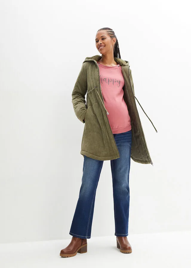 Parka de pana premamá con calentadores para las manos Verde oliva oscuro