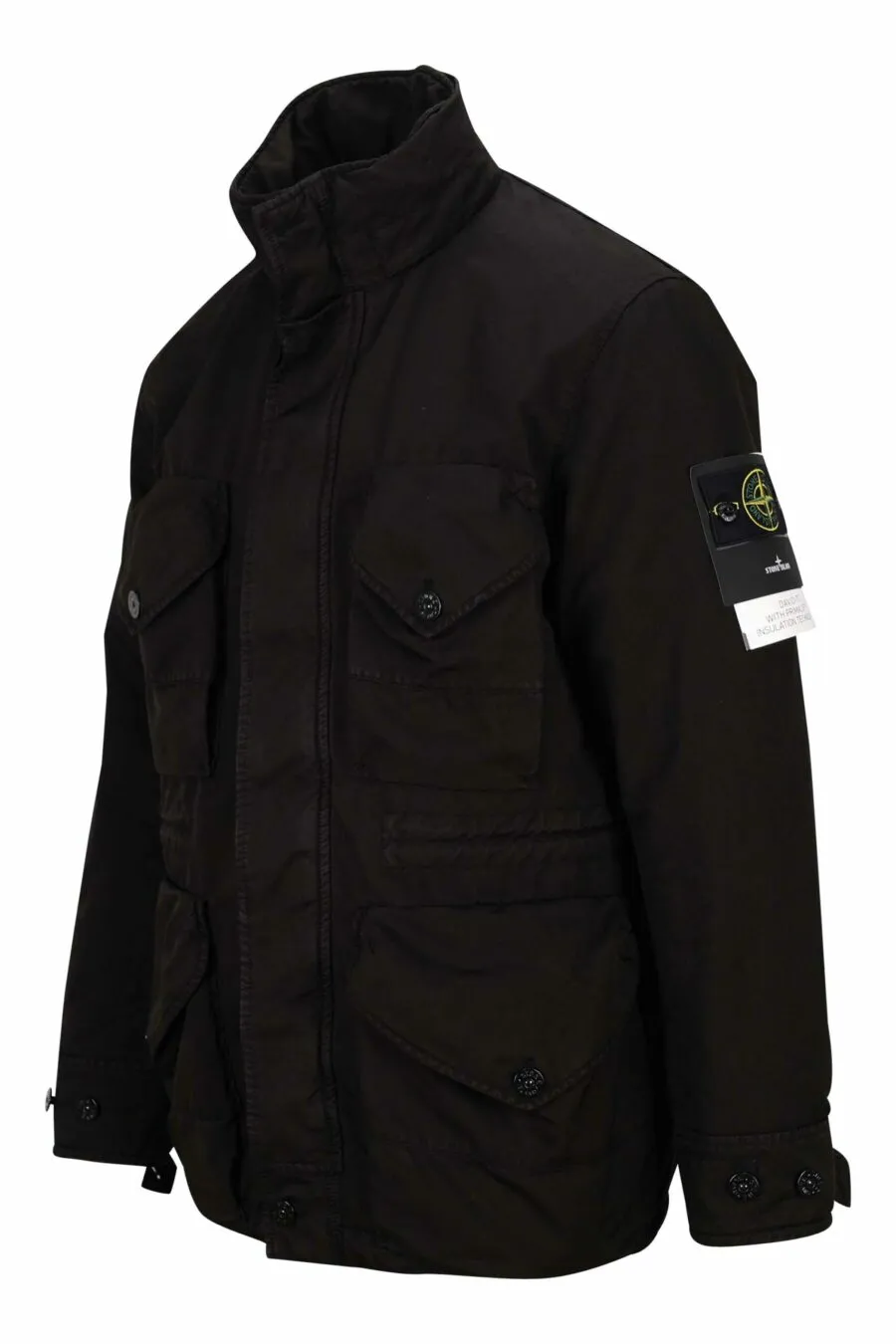 Parka negra con bolsillos y logo parche lateral