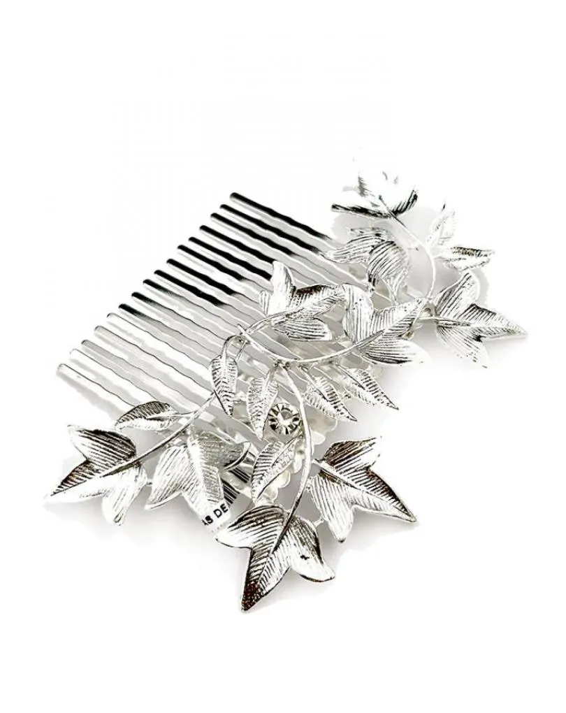 PEINETAS COLOR PLATA VIEJA PARA BODAS CON HOJITAS Y DESTELLOS DE CRISTAL