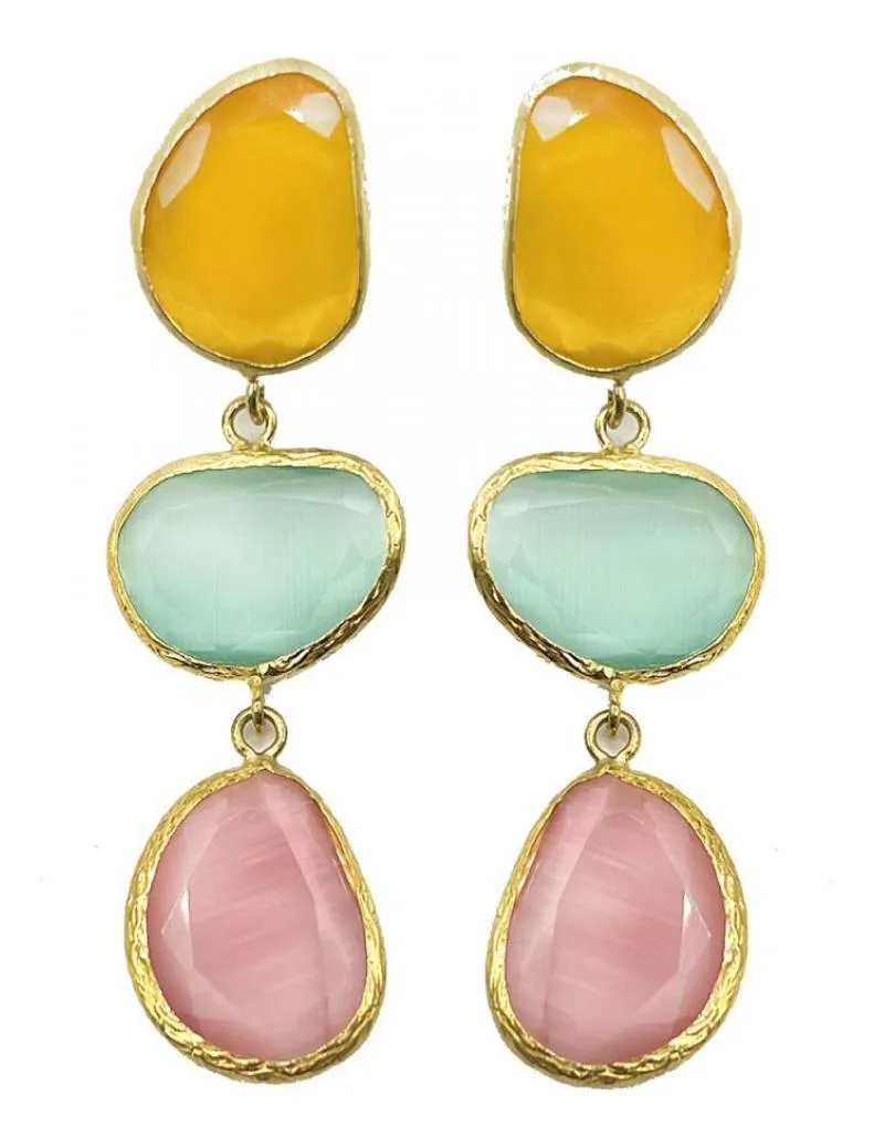 PENDIENTES BODA LARGOS CON PIEDRAS AMARILLA VERDE Y ROSA