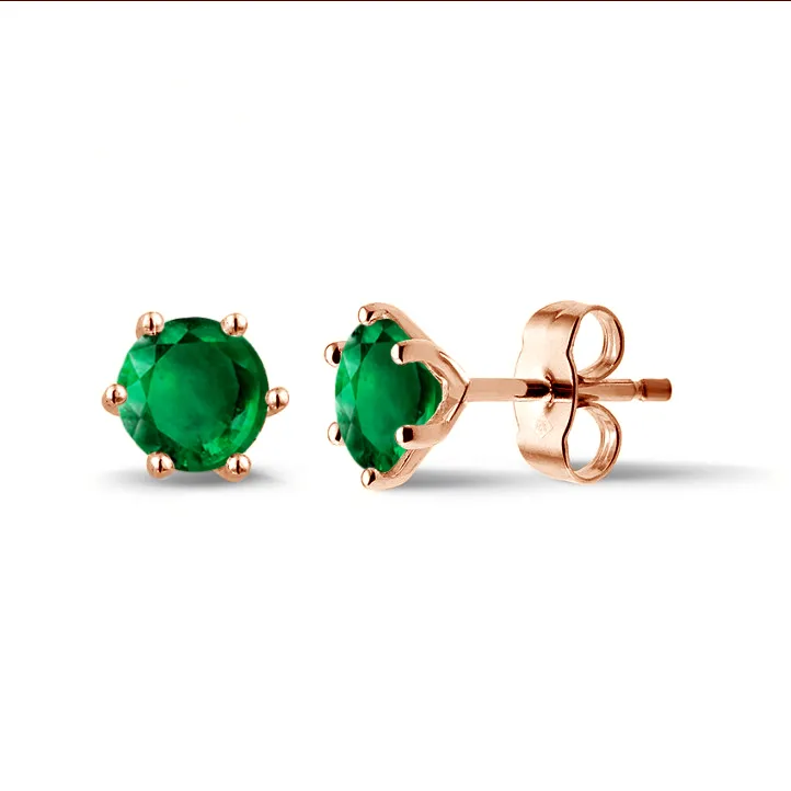 Pendientes en oro rojo con esmeralda 