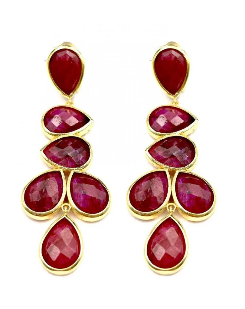 PENDIENTES FUCSIAS LARGOS DE PIEDRAS FACETADAS PARA INVITADAS BODAS