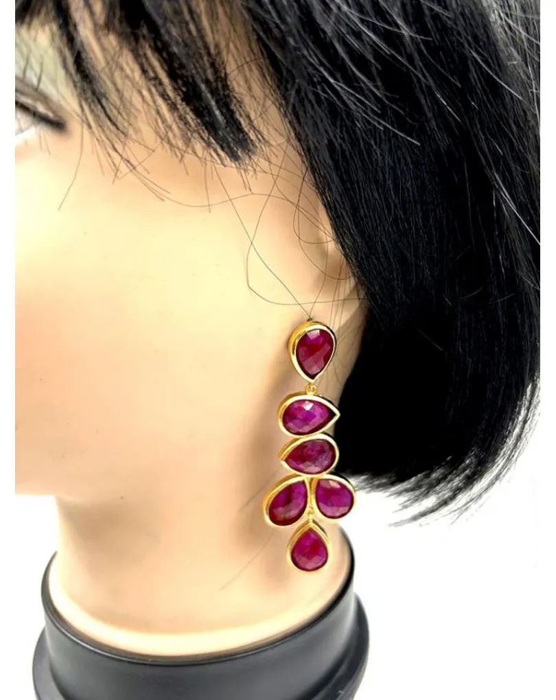 PENDIENTES FUCSIAS LARGOS DE PIEDRAS FACETADAS PARA INVITADAS BODAS