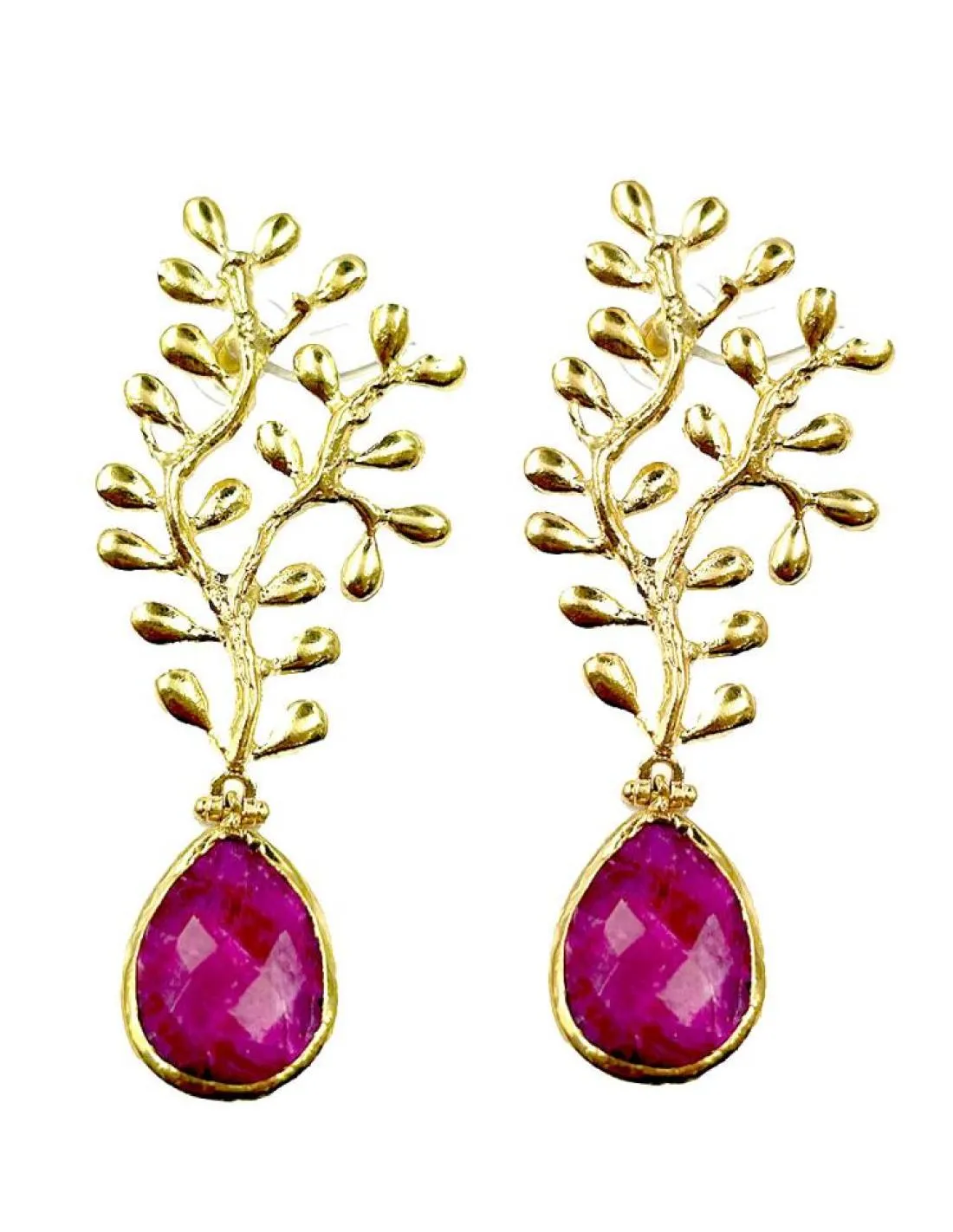 PENDIENTES LARGOS DORADOS Y BUGAMBILIAS PARA BODAS