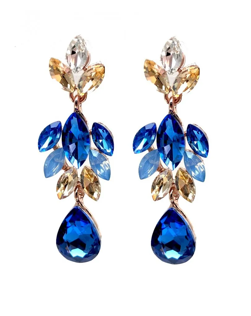PENDIENTES LARGOS MUJER  DE FIESTA AZULES, PRECIOSOS Y MUY FAVORECEDORES PARA LUCIR CON TU VESTIDO DE FIESTA