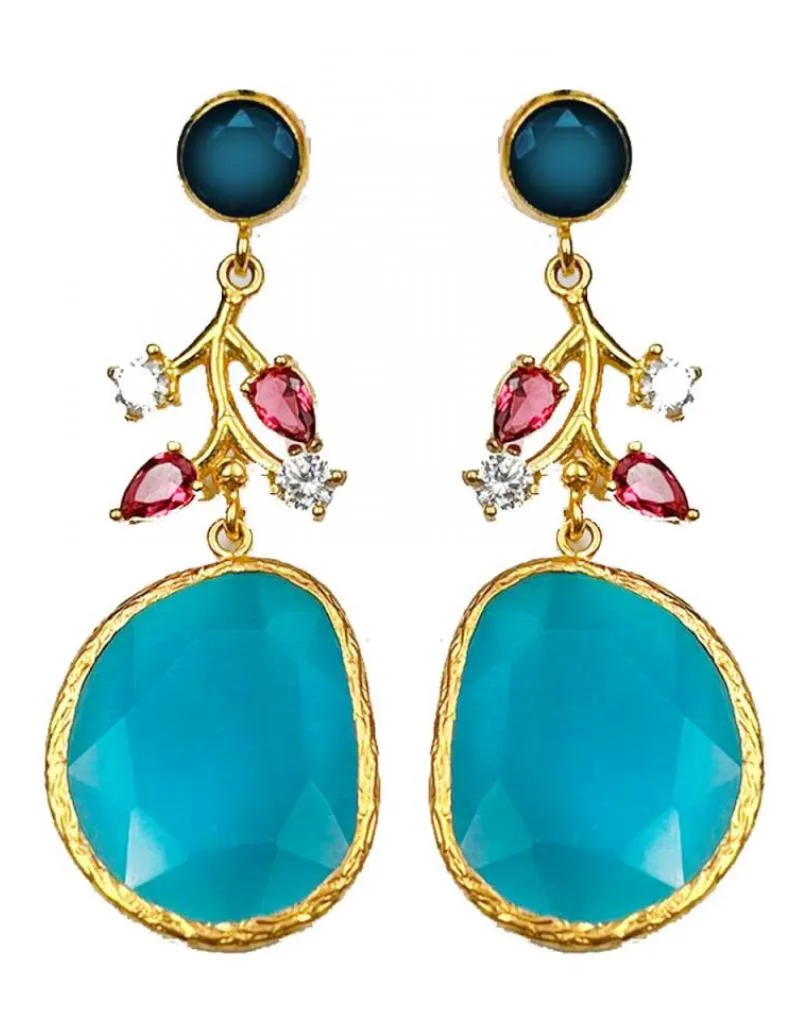 PENDIENTES LARGOS MUJER PIEDRA AZUL CIELO Y CIRCONITA, MADRID