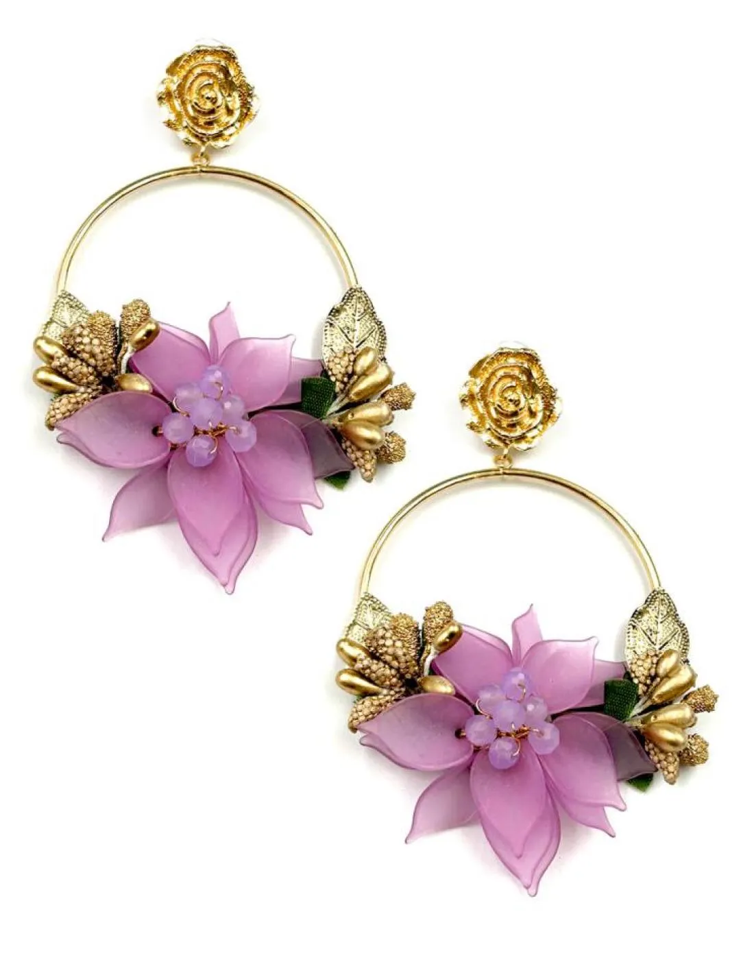 PENDIENTES LARGOS PARA TRAJES DE FLAMENCA EN LILA Y ARO DORADO