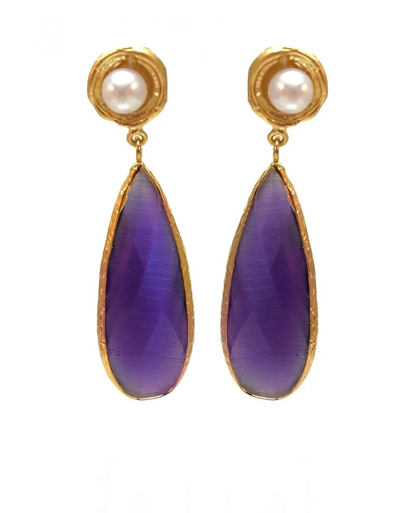 PENDIENTES MORADOS CON PRECIOSA LAGRIMA TALLADA PARA TU VESTIDO DE FIESTA