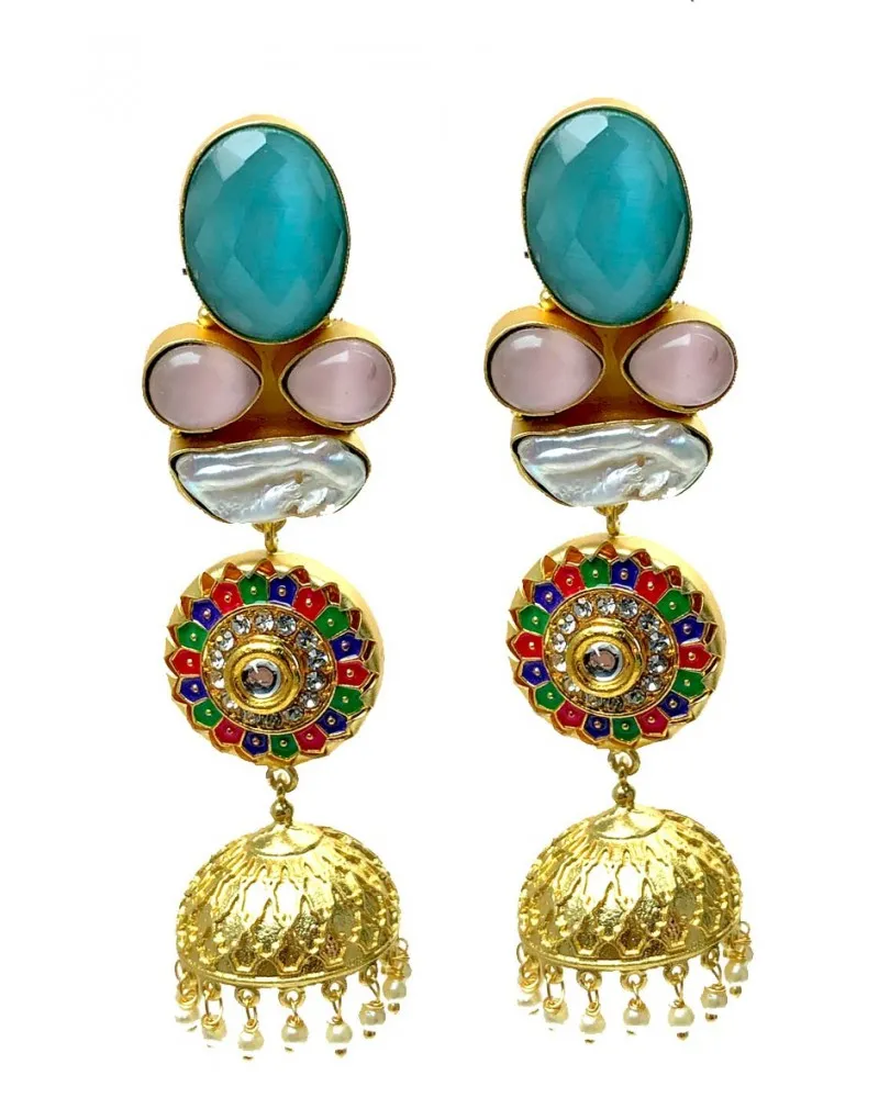 PENDIENTES MUJER LARGOS EXOTISMO INDIO CON PEDRERIA