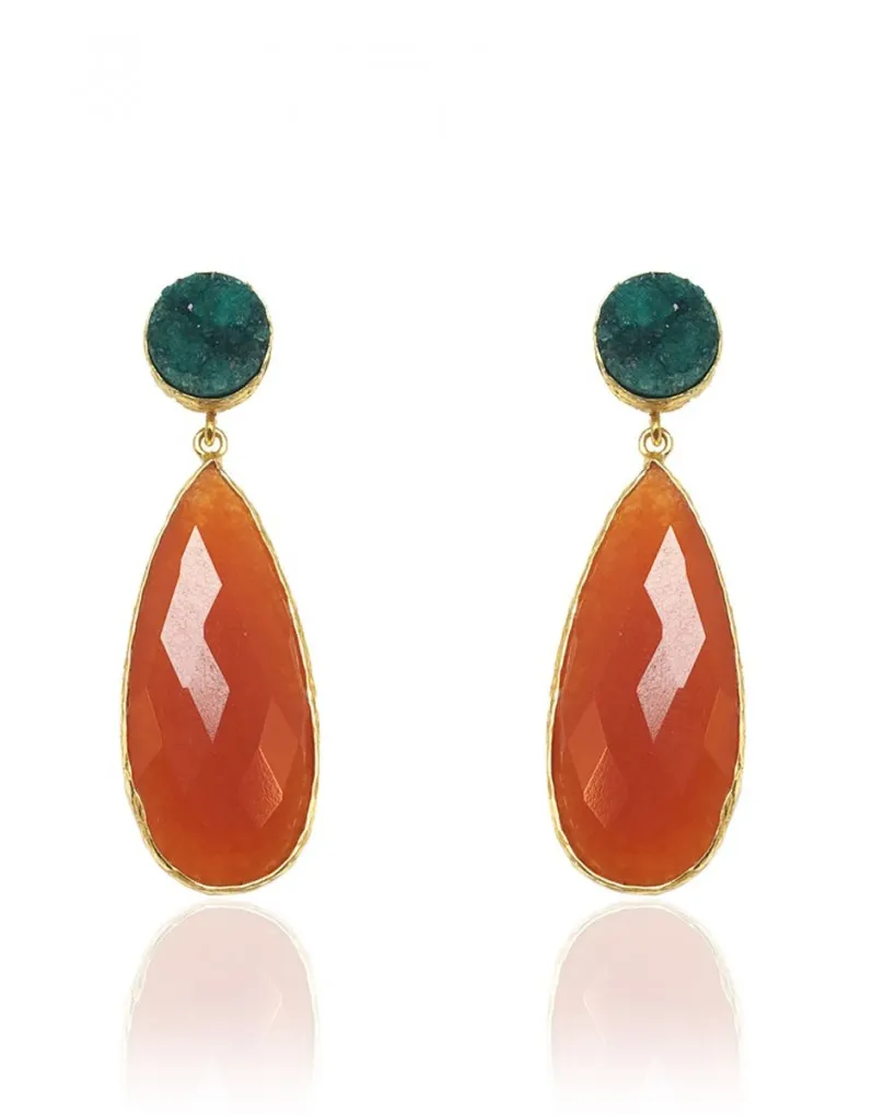 PENDIENTES MUJER NARANJAS CON PIEDRAS NATURALES