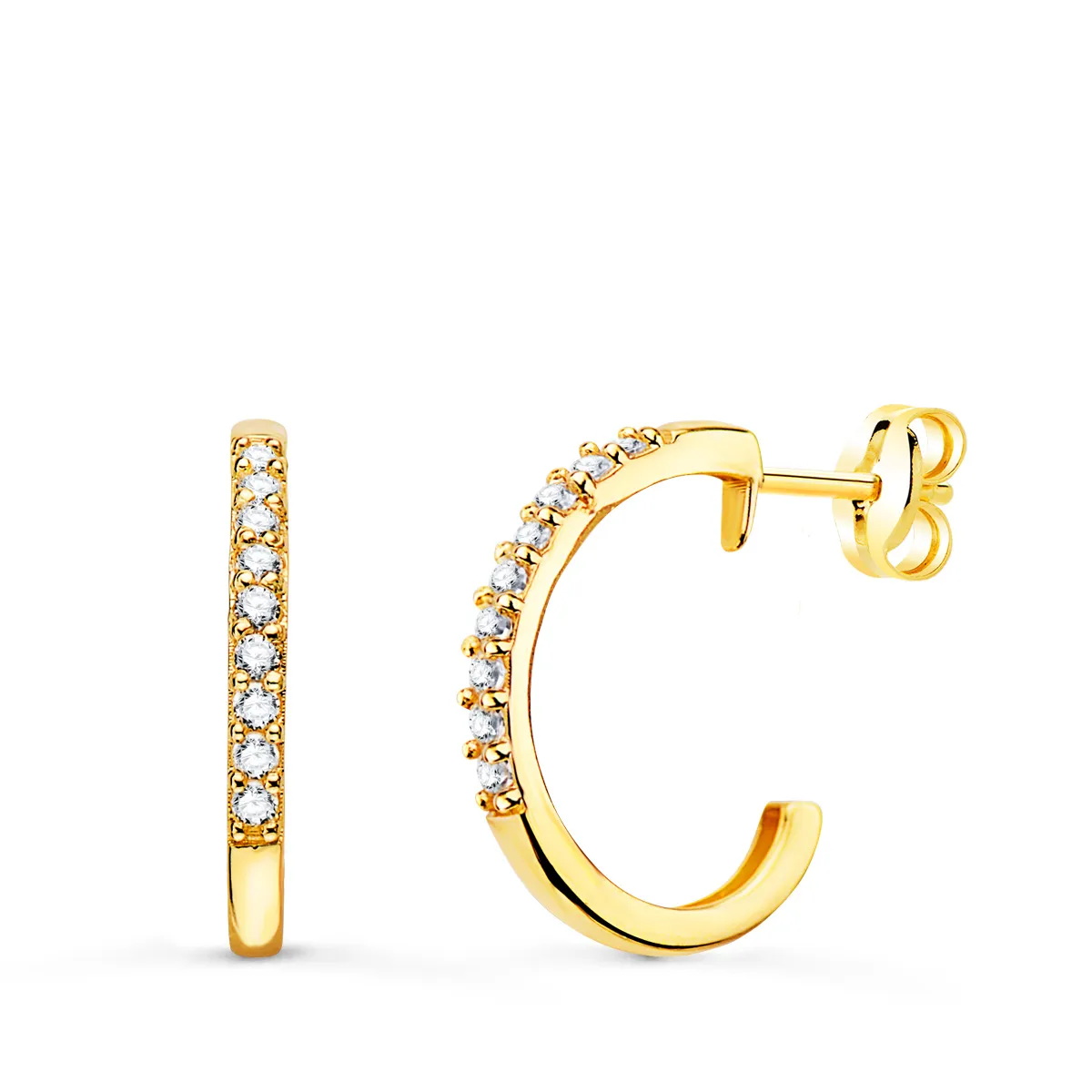 Pendientes Oro Aro con Circonitas 14mm.